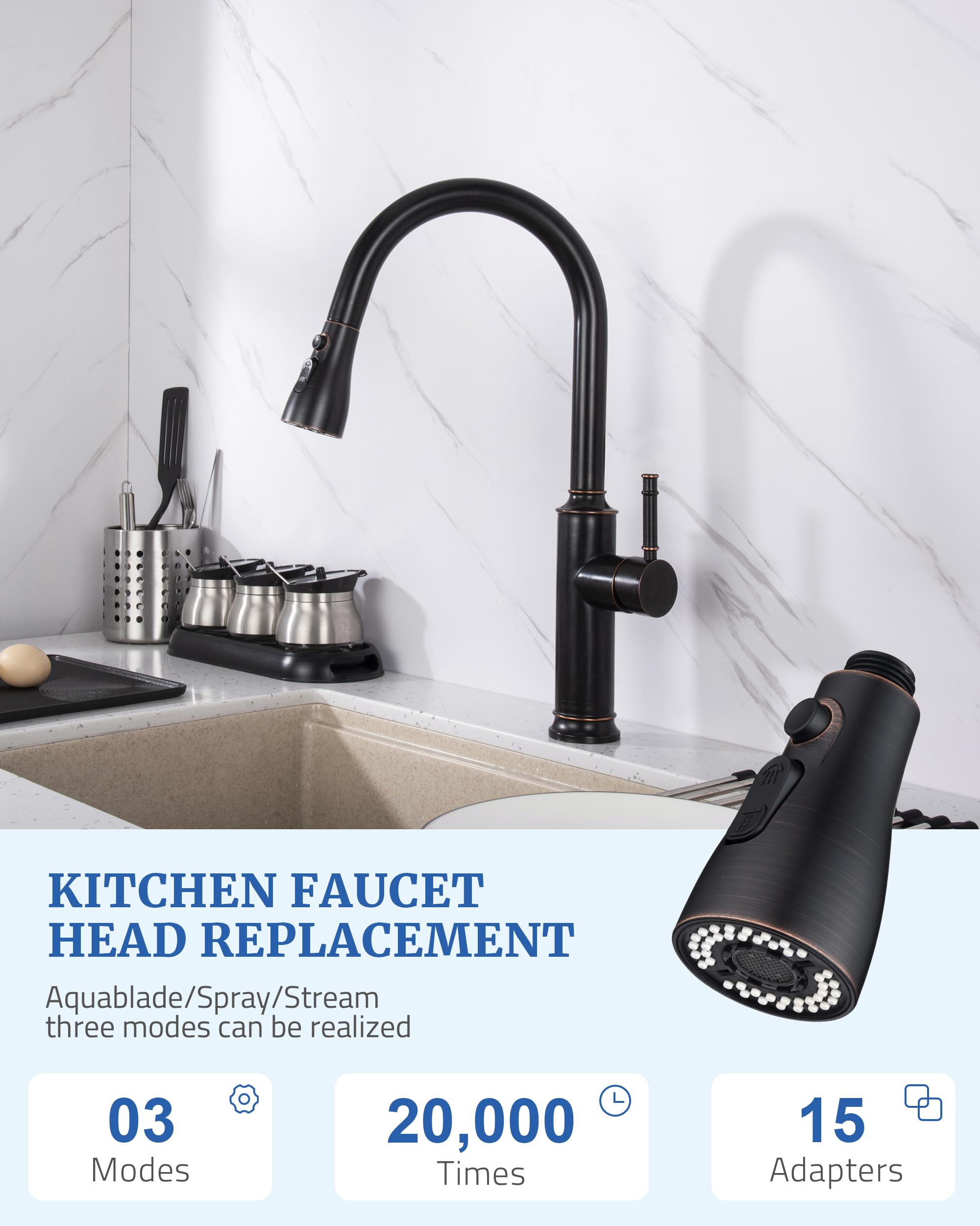 11-in-1 Pull Down Kitchen Faucet Spray Head Replacement with 3 Spray Modes - Oil Rubbed Bronze Finish, Universal Fit for Most Pull Out Faucets - Perfect for Washing Dishes, Cleaning Sinks & Food Prep