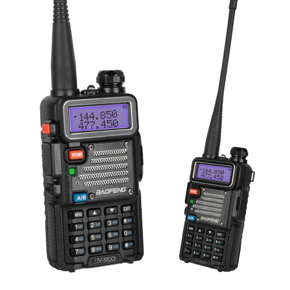 Baofeng UV-5RX3 Tri-Band Walkie Talkie (5 Pack) - 1.25M/2M/70CM Bands, Tri-Color LCD Display, Dual Antennas, Programming Cable Included - Perfect for Outdoor Adventures, Construction Sites & Emergency Communication