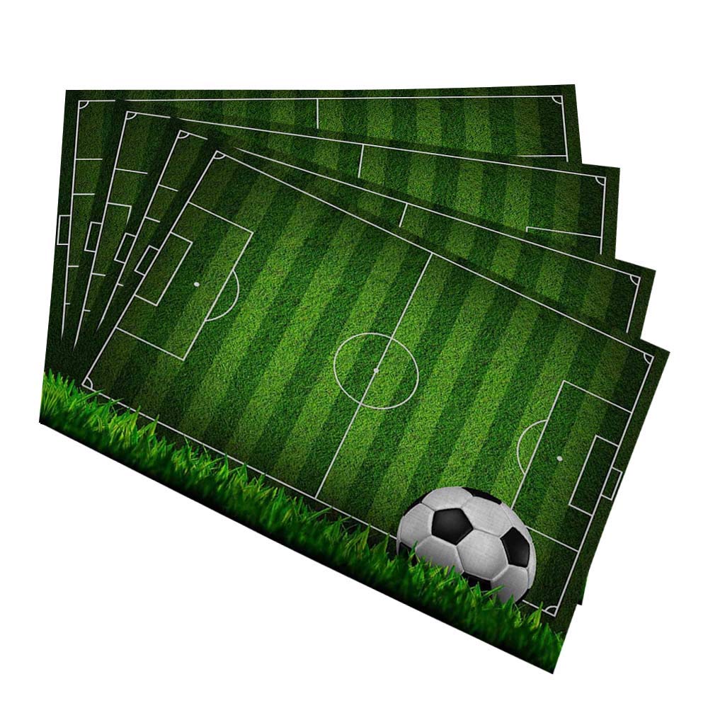 Premium Soccer Field Placemats Set of 4 - 12x18 Inch Football Theme Dining Table Mats for Home & Kitchen - Cotton Linen Blend Grass Design - Perfect for Game Day Parties, Sports Themed Decor & Family Gatherings