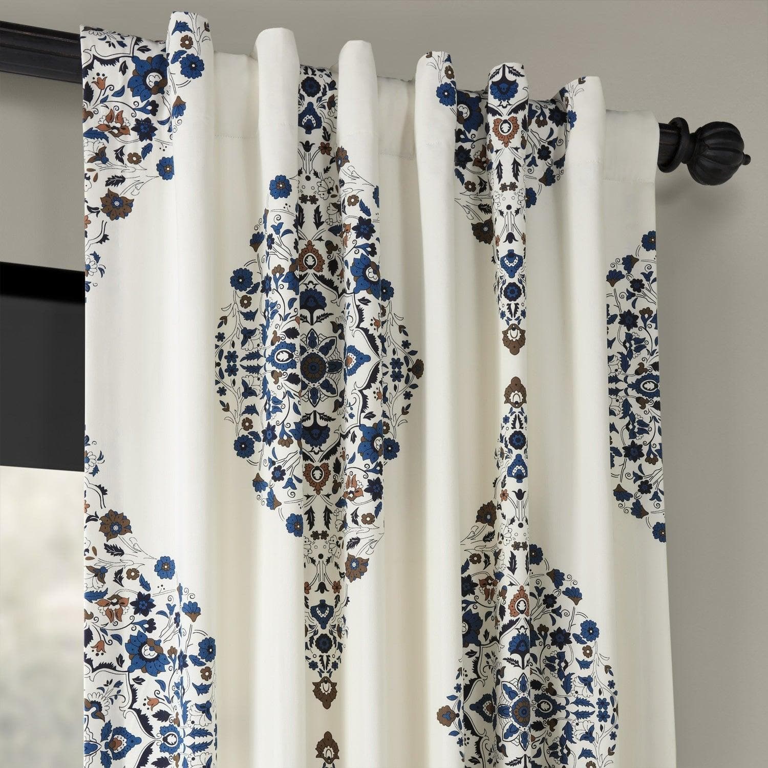 Premium Kerala Blue Emblem Printed Cotton Blackout Curtains - Elegant Window Treatment for Bedroom, Living Room & Nursery - Blocks Sunlight & Enhances Privacy