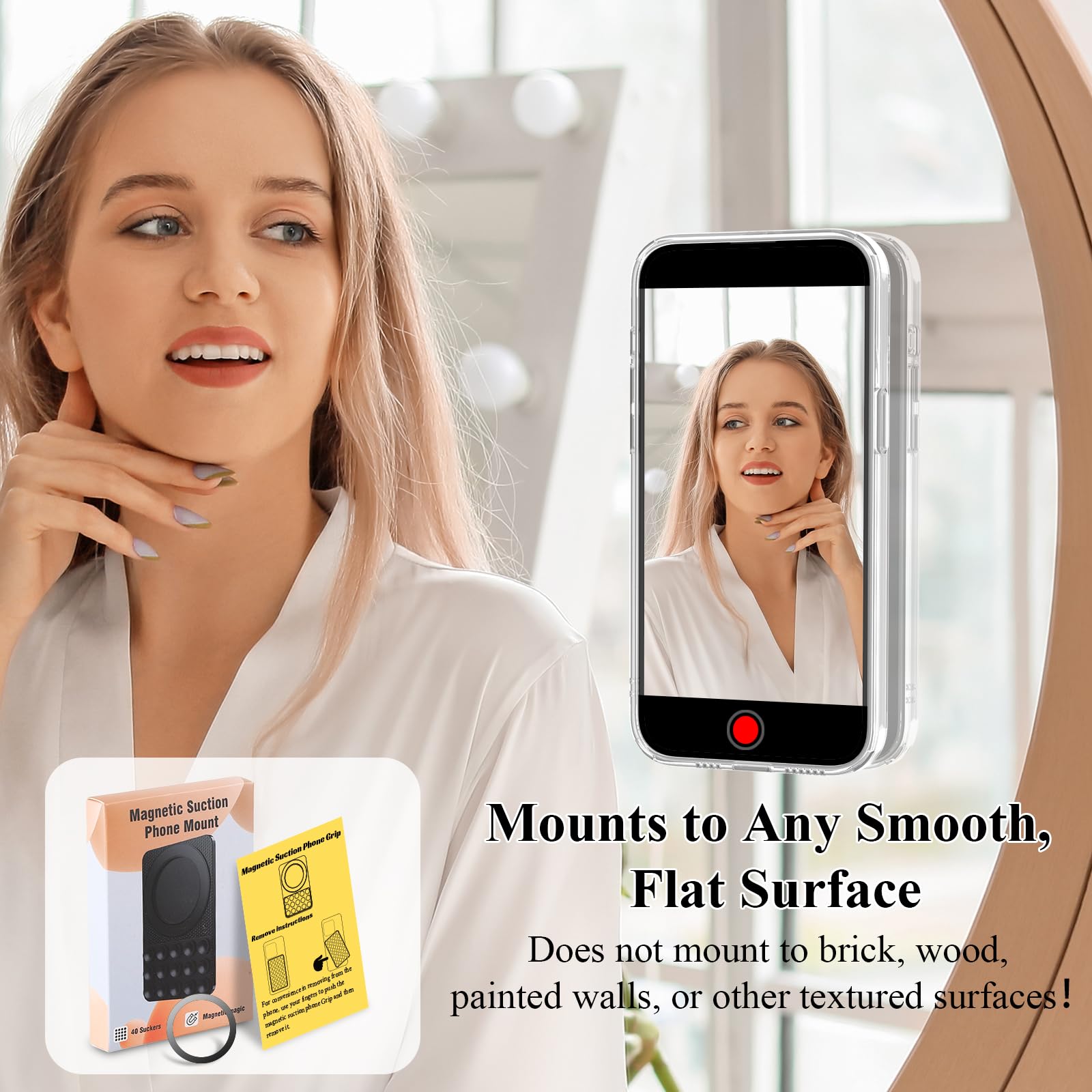 Non-Slip Silicone Suction Cup Phone Holder - Universal Fit for All Smartphone Models, Hands-Free Car Mount & Selfie Stick for Videos, Calls & GPS Navigation - Pink Phone Sticker for Dashboard, Bathroom Mirror & Office Desk Use