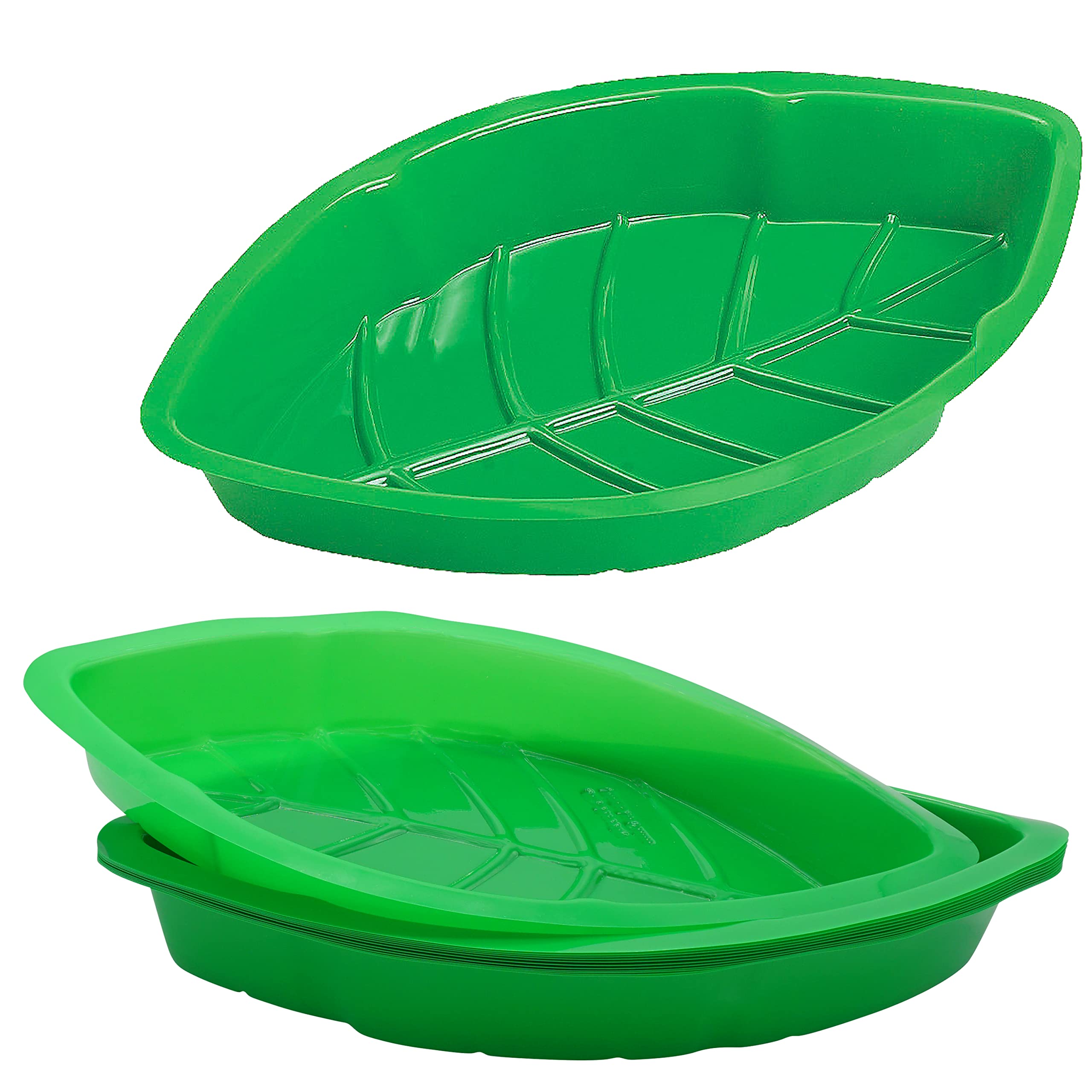 12-Pack Plastic Palm Leaf Party Serving Trays - Durable Luau & Jungle Safari Buffet Plates for Candy, Snacks, Food - Perfect for Hawaiian Themed Parties, Dinosaur Decorations & Table Centerpieces - Ideal for Birthday, Wedding & Holiday Events