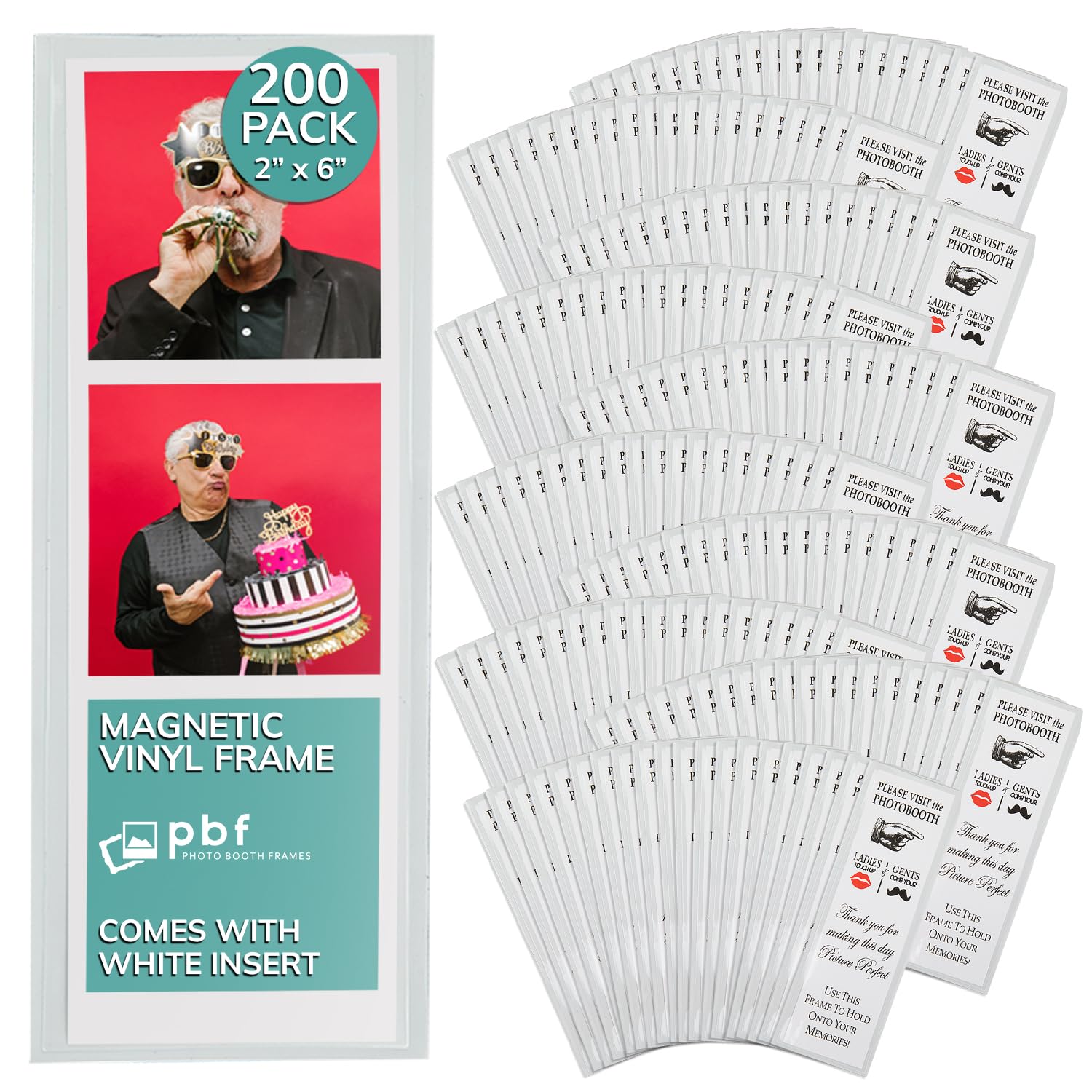200-Pack PBF Magnetic Photo Frames 2x6 Inch - Clear Vinyl Refrigerator Picture Frames for Photo Strips | Perfect for Home, Office, Parties & Events Decoration