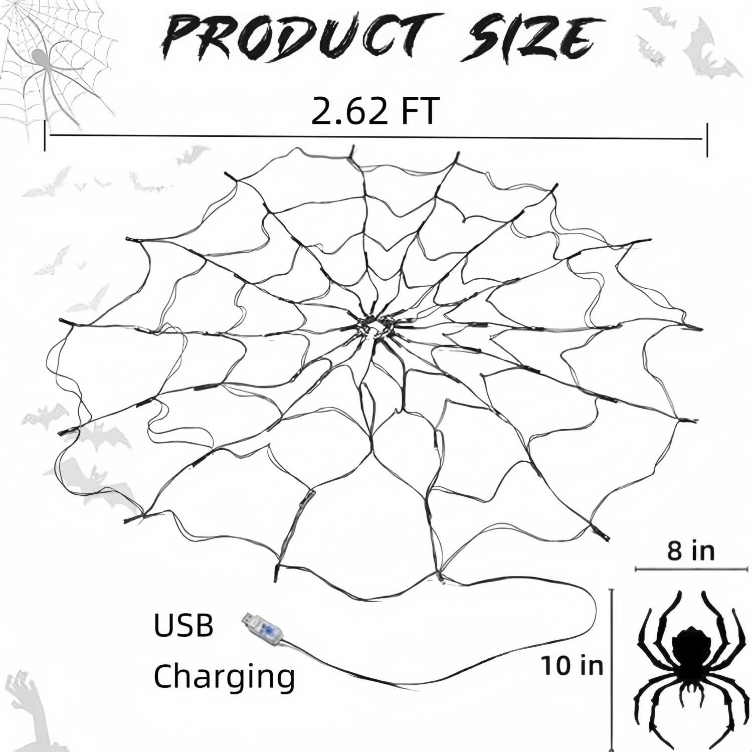 70 LED Halloween Spider Web Lights with Remote Control - 8 Modes, Waterproof USB Powered for Indoor/Outdoor Decor - Perfect for Windows, Walls, Gardens & Yards - Includes Black Spider for Spooky Atmosphere