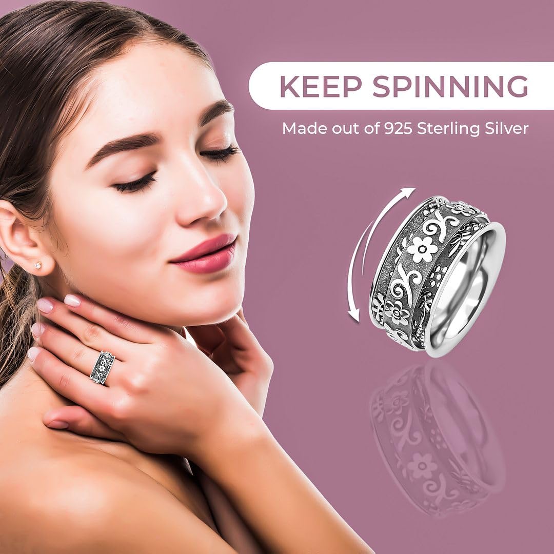 925 Sterling Silver Mom Spinner Ring for Women - Elegant Adjustable Spinner Band Jewelry Gift for Mother's Day, Birthday & Anniversary | Perfect for Everyday Wear, Special Occasions & Thoughtful Gifting