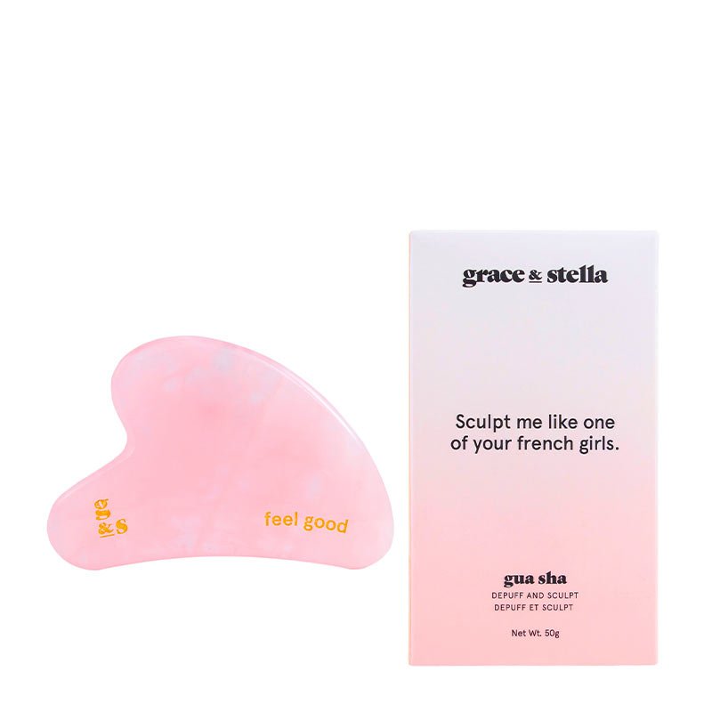 Grace & Stella Depuffing & Sculpting Gua Sha Stone for Face & Eye - Includes FREE Dead Sea Mud Mask 30ml - Perfect for Facial Massage, Lymphatic Drainage & Skincare Routine