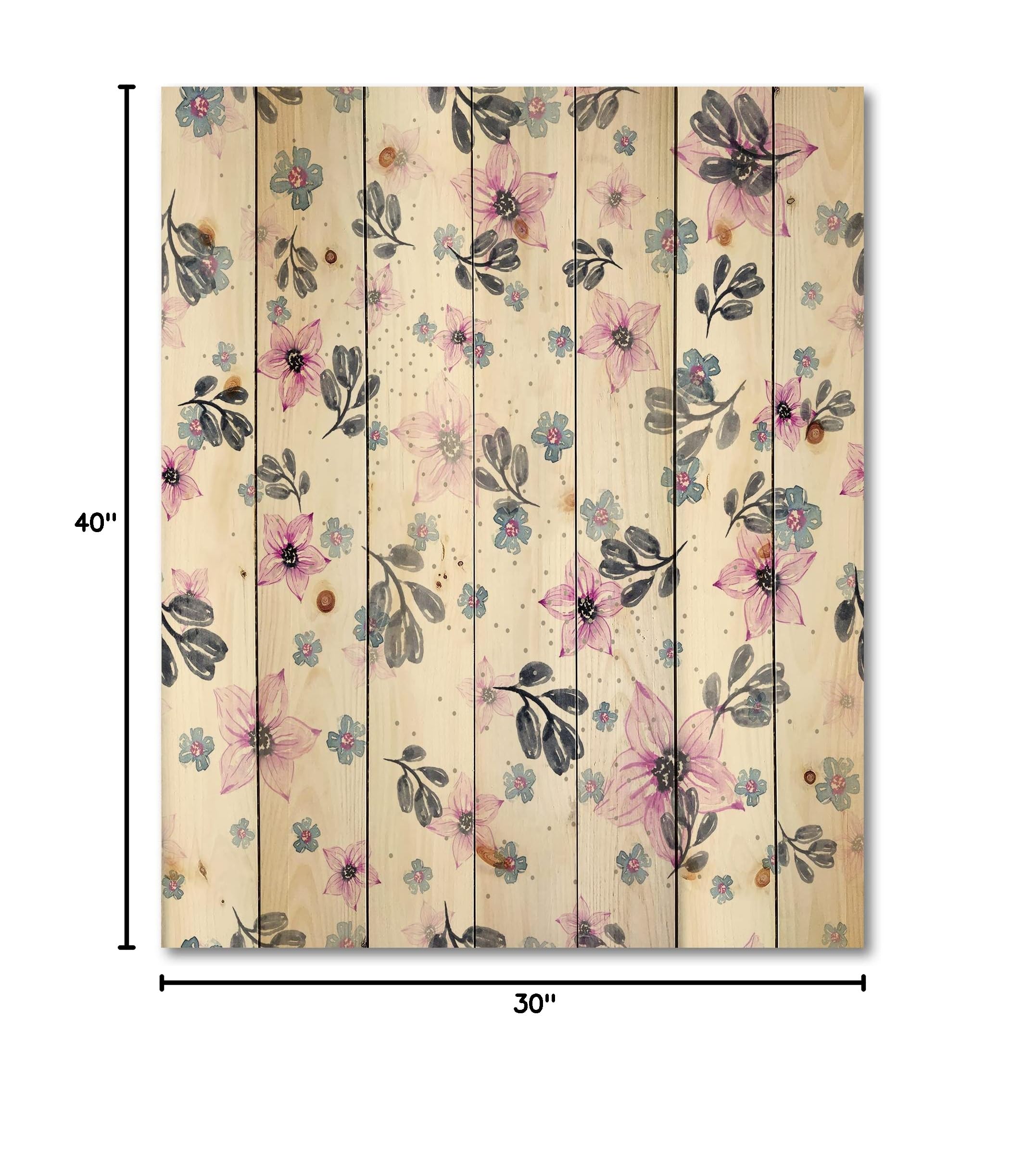 DesignQ Pink Floral Wood Wall Decor - Handcrafted Traditional Pine Wood Art with Purple Petals, Large Wall Panel for Living Room, Bedroom & Home Decor