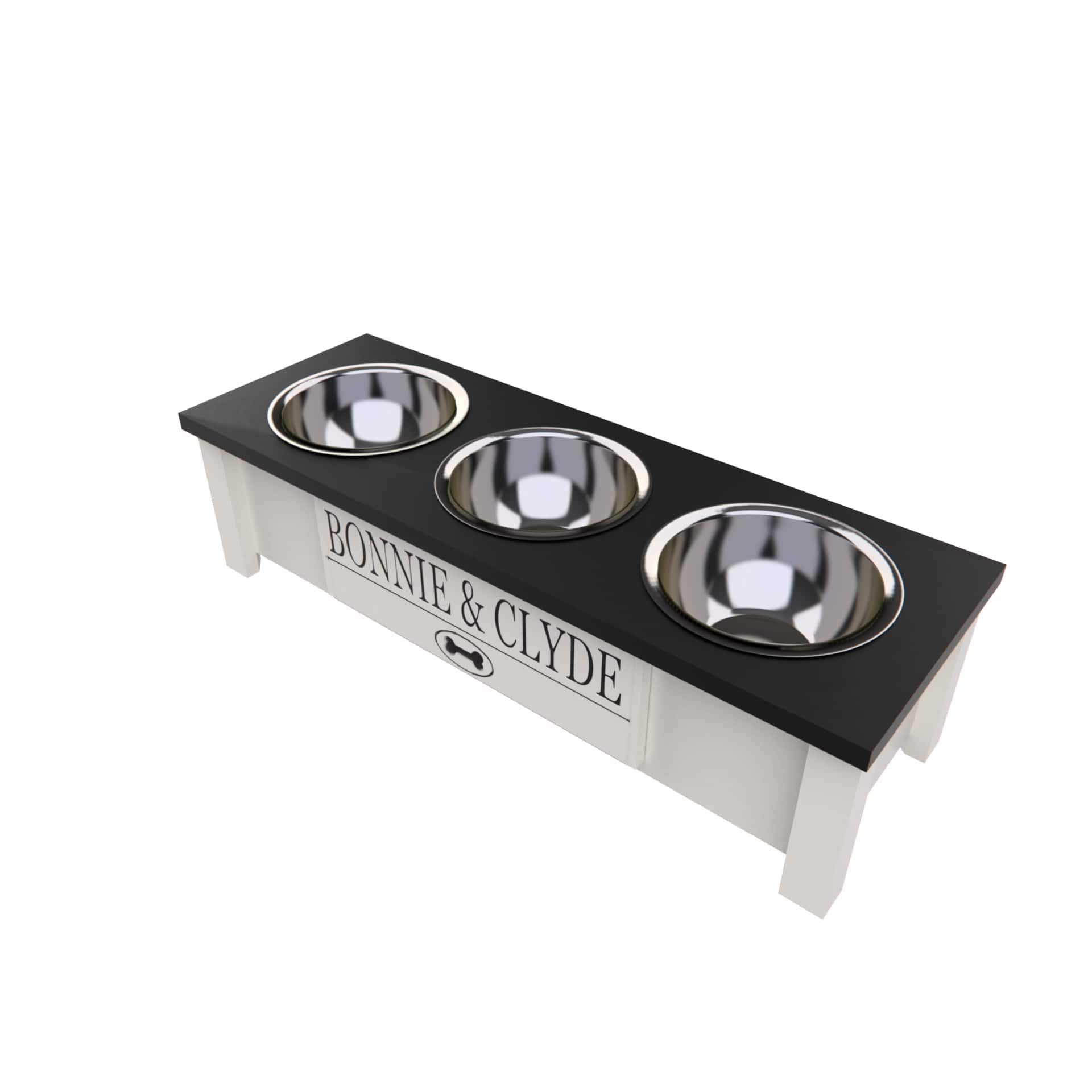 Personalized Elevated Triple Dog Bowl Stand for Large, Medium, Small & X-Small Dogs - 3 Stainless Steel Food & Water Bowls with Internal Storage - Ergonomic Raised Feeder for Better Digestion (Small, Black) - Perfect for Kitchen, Living Room or Outdoor Use