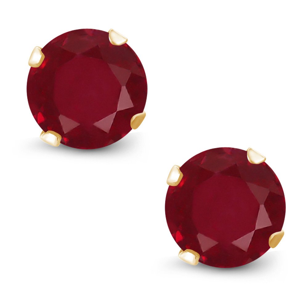 2.10 Ct Round Red Ruby Stud Earrings for Women & Men - 6mm Yellow Gold Plated Silver 4-Prong Setting | Gem Stone King | Perfect for Weddings, Parties & Gifts