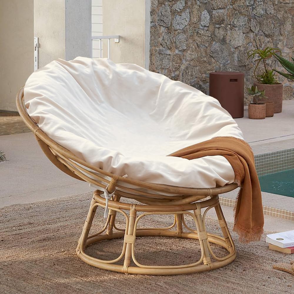 Water Resistant Papasan Chair Cushion Cover - Soft Machine Washable Outdoor/Indoor Round Egg Chair Cover (50in, Khaki) | Durable & Skin-Friendly for Patio, Sunroom & Nursery Decor