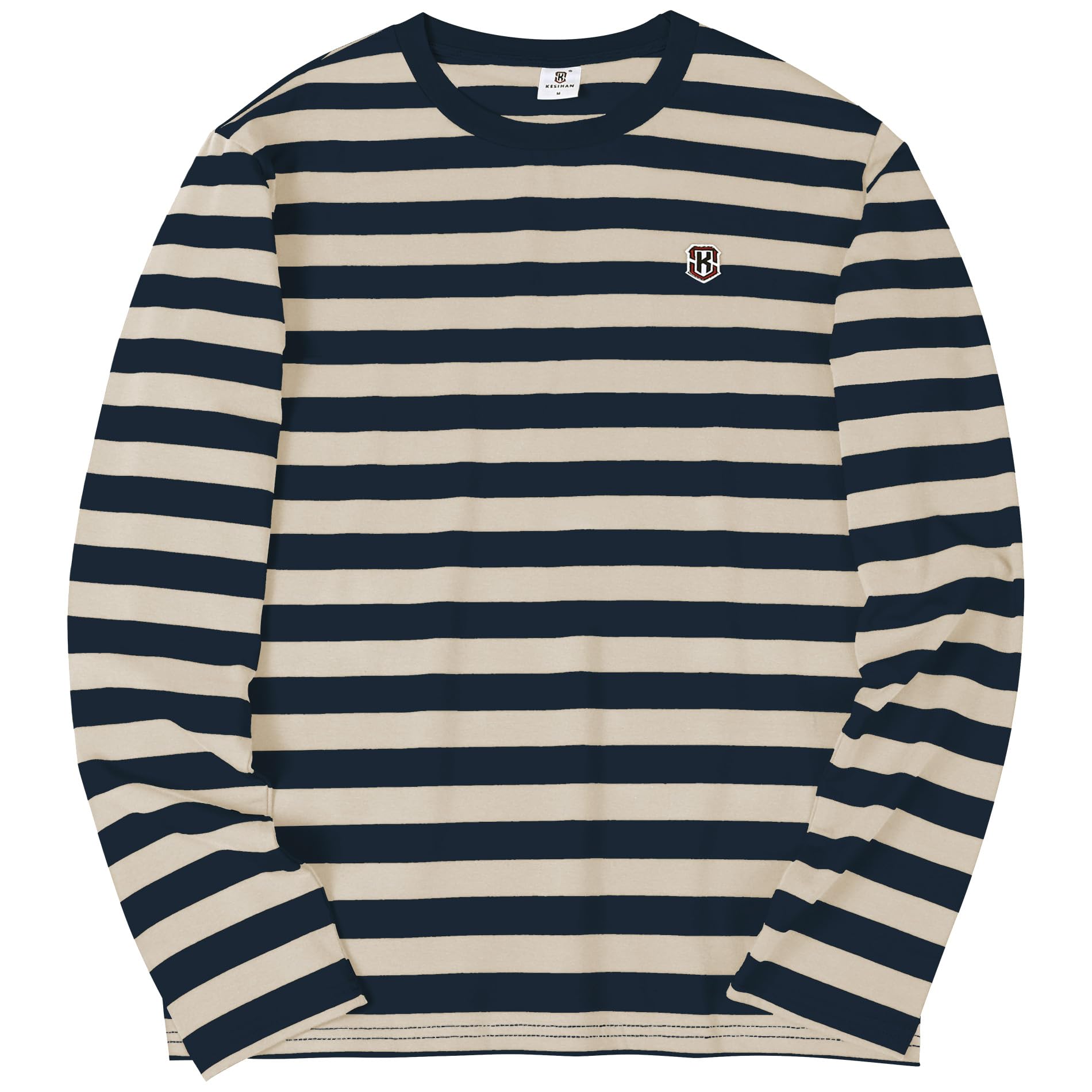 KESIHAN Men's Casual Striped Long Sleeve Crewneck T-Shirt - Comfortable Basic Work Tee for Daily Wear, Office & Weekend Outings