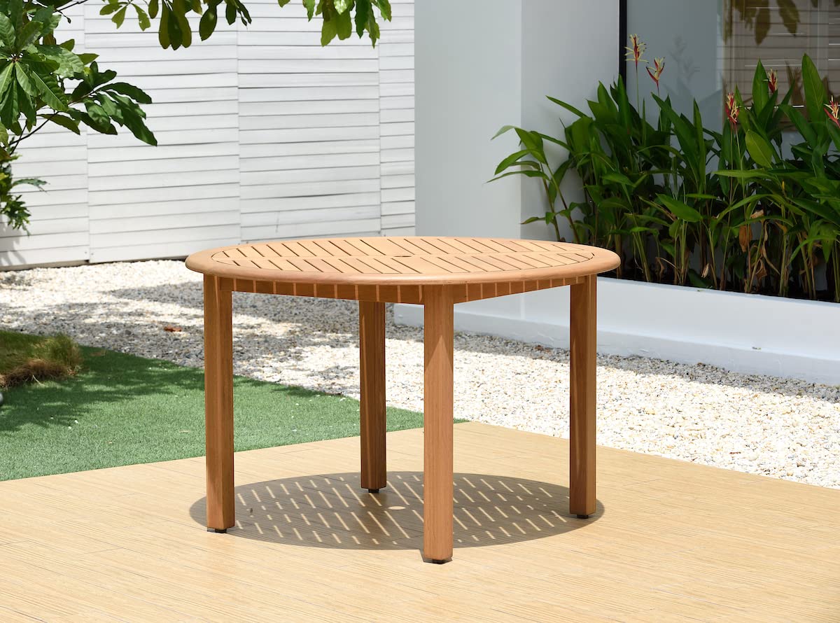 Amazonia Indiana Round Patio Dining Table - Weather-Resistant Teak Finish Outdoor Dining Set for Garden, Deck, or Backyard - Durable Indoor/Outdoor Use - Brown
