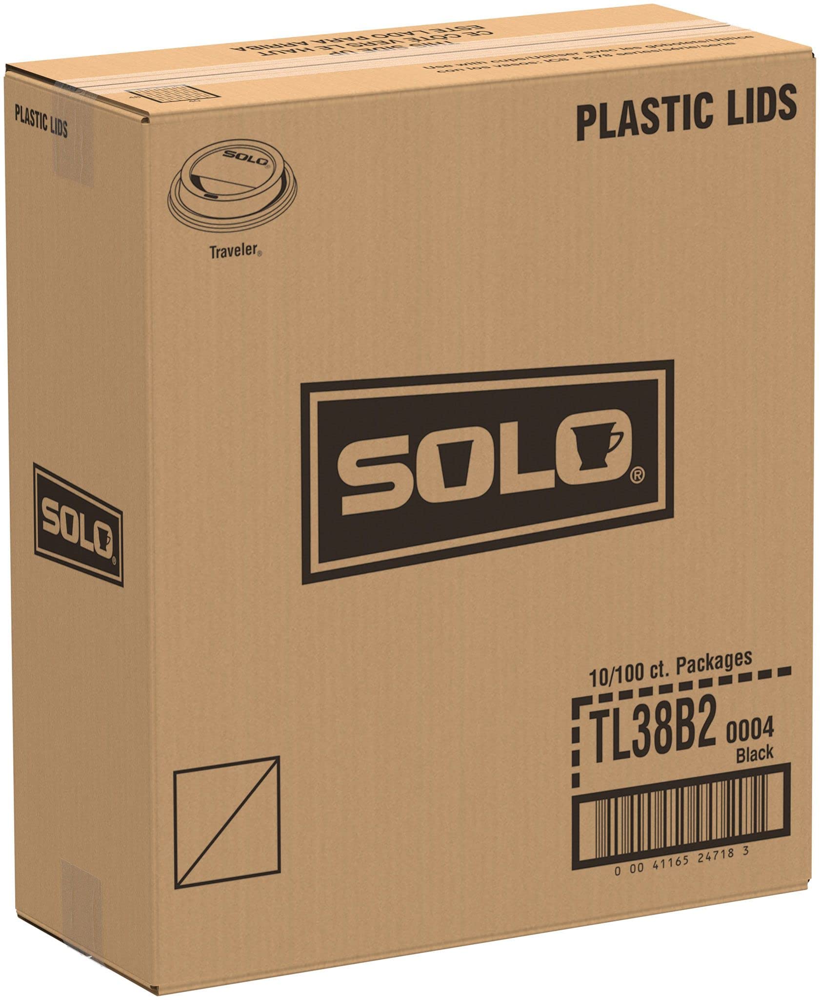 Solo TL38B2-0004 Black Plastic Travel Cup Lids - Fits Solo Paper Hot Cups (1000 Pack) | Perfect for Coffee Shops, Offices & Takeout Services