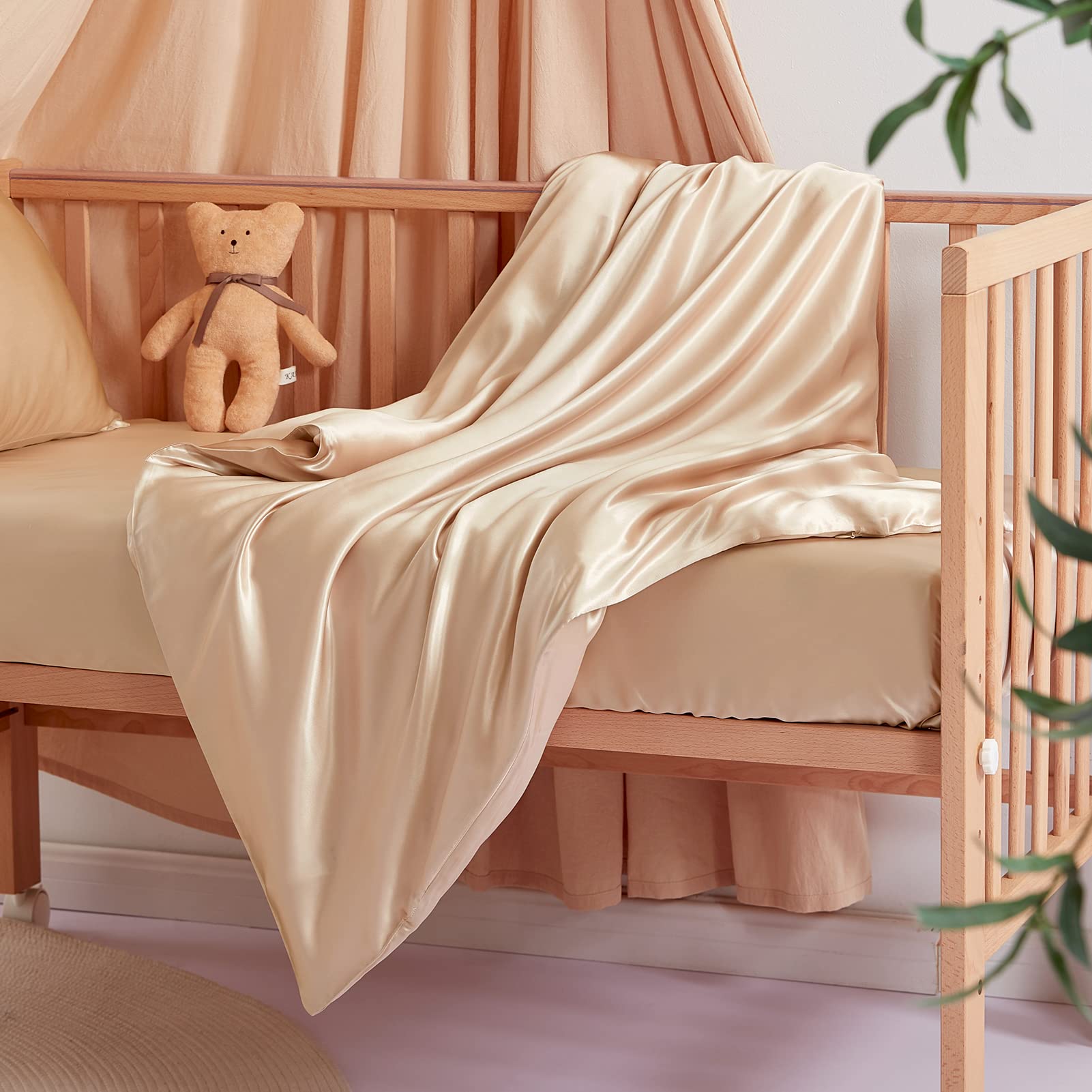 THXSILK 100% Pure Mulberry Silk Duvet Cover - Ultra Soft & Smooth Organic Crib Bedding for Baby (Champagne, 35