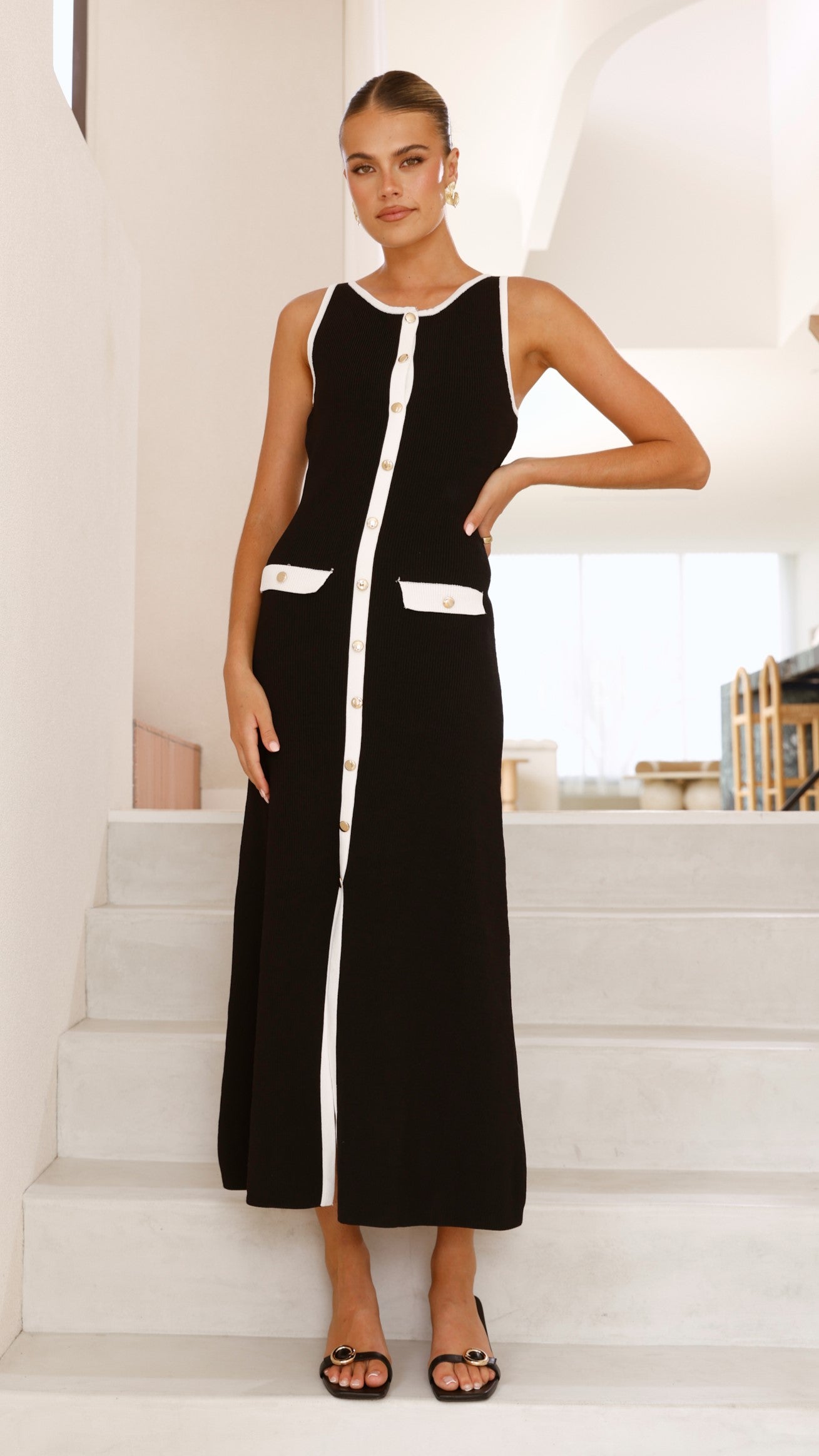 Antoinette Maxi Dress - Elegant Black & White Flowy Long Dress for Women | Perfect for Weddings, Parties & Summer Outfits