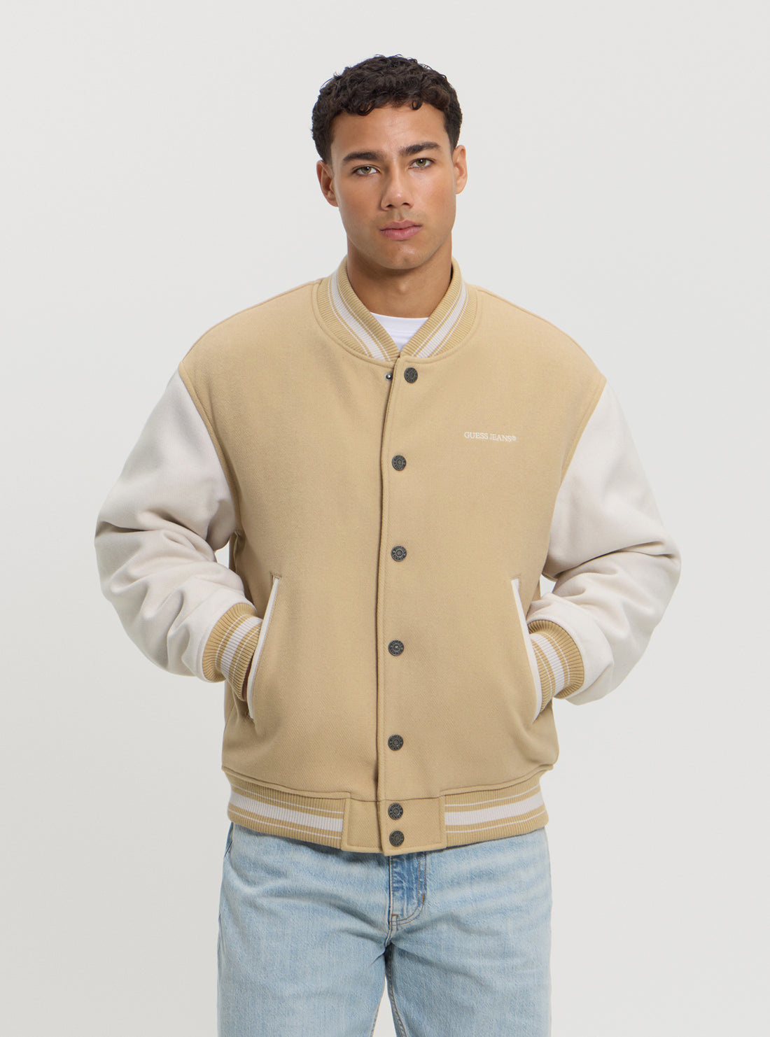 GUESS Women's Beige Bomber Jacket - Lightweight Casual Outerwear for Spring & Fall | Perfect for Streetwear, Travel & Everyday Fashion