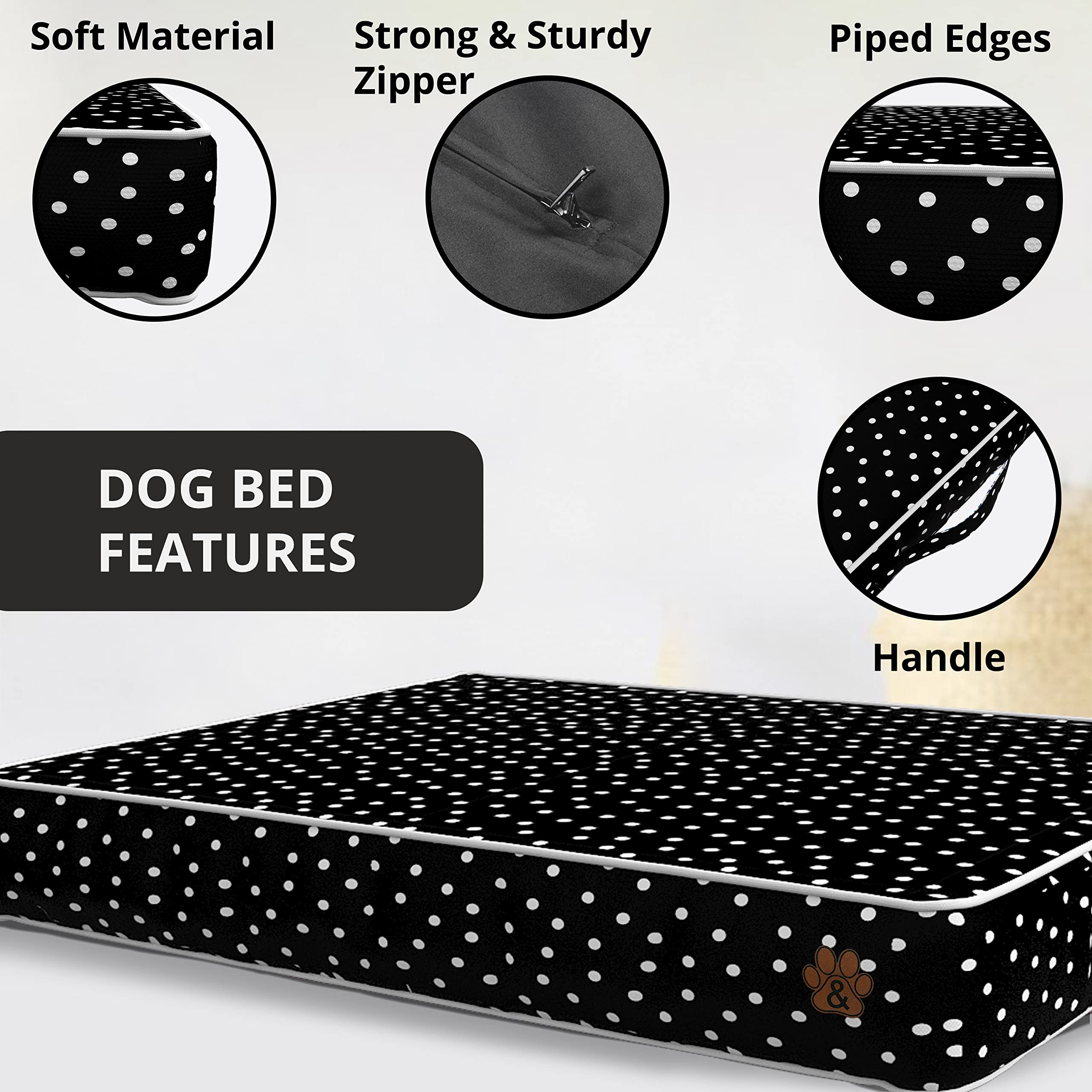 Premium Orthopedic Dog Bed for Large, Medium & Small Dogs - Soft Plush Pet Mattress with Removable Washable Cover, Waterproof & Non-Slip Bottom - Perfect for Crates, Floors & Home Use (Grey Paw Print, Small Size)