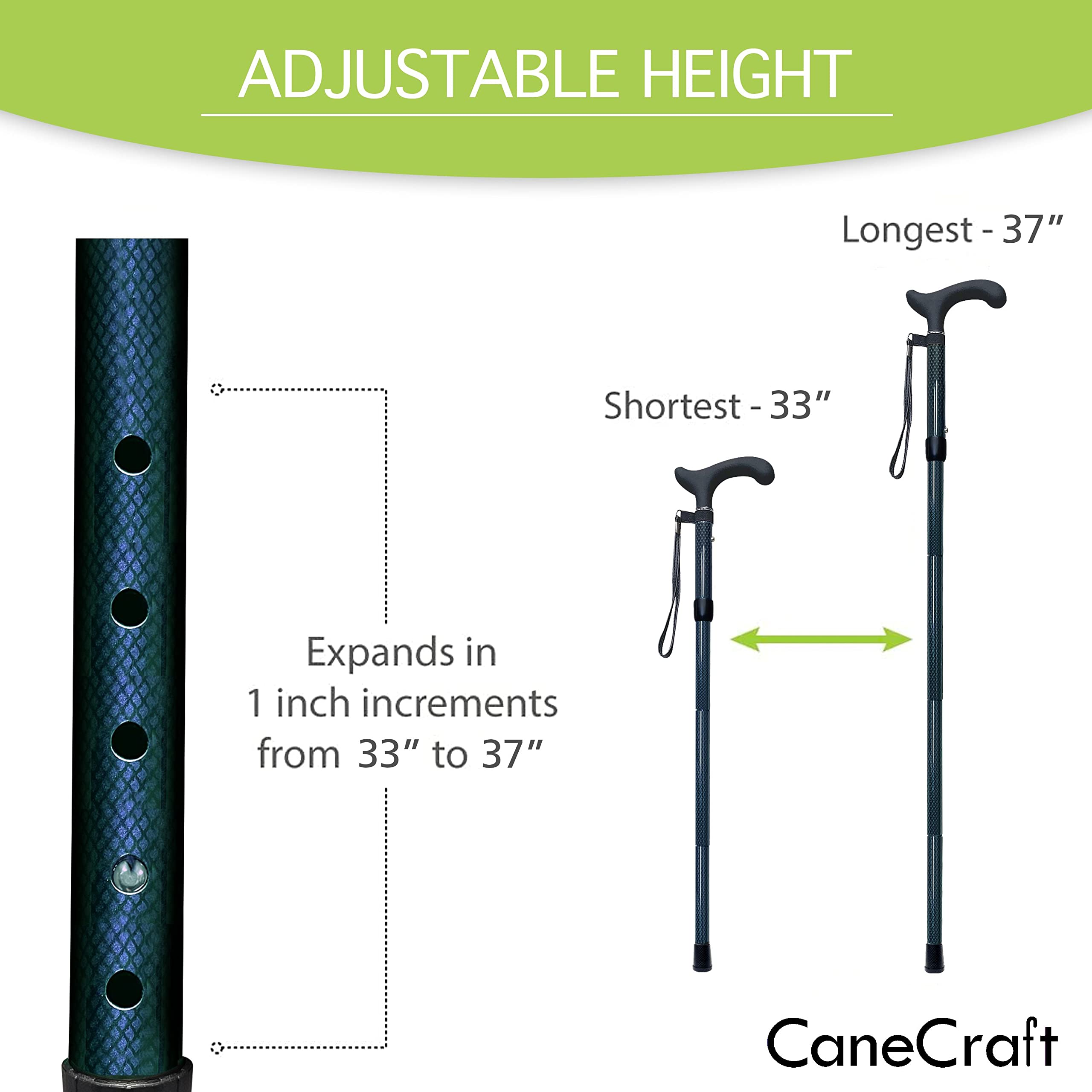 Carbon Fiber Folding Walking Cane for Men & Women - Adjustable Height Collapsible Cane - Ultra Lightweight Mobility Aid for Seniors, Travel & Hiking - Black