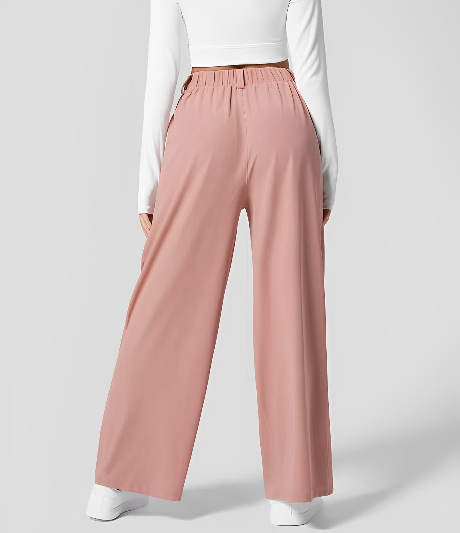 High Waisted Pleated Side Pocket Wide Leg Waffle Work Pants for Women - 30