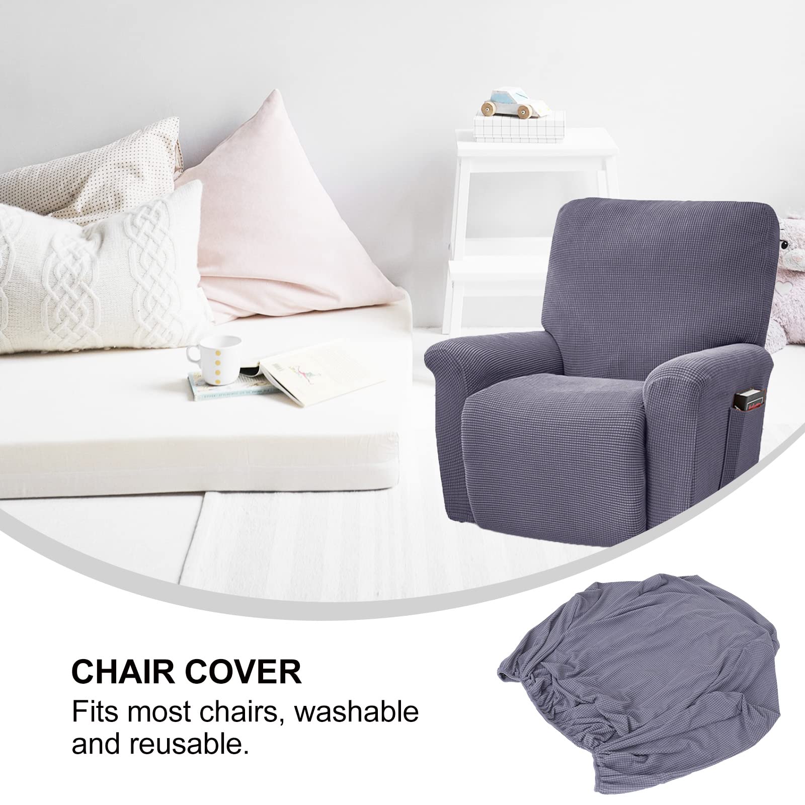 1PC Universal Stretch Chair Cover - Grey Plush Recliner Sofa Cover with Elastic Band, Anti-Slip Polyester Fabric for Living Room, Bedroom, Office, and Dining Room Furniture Protection