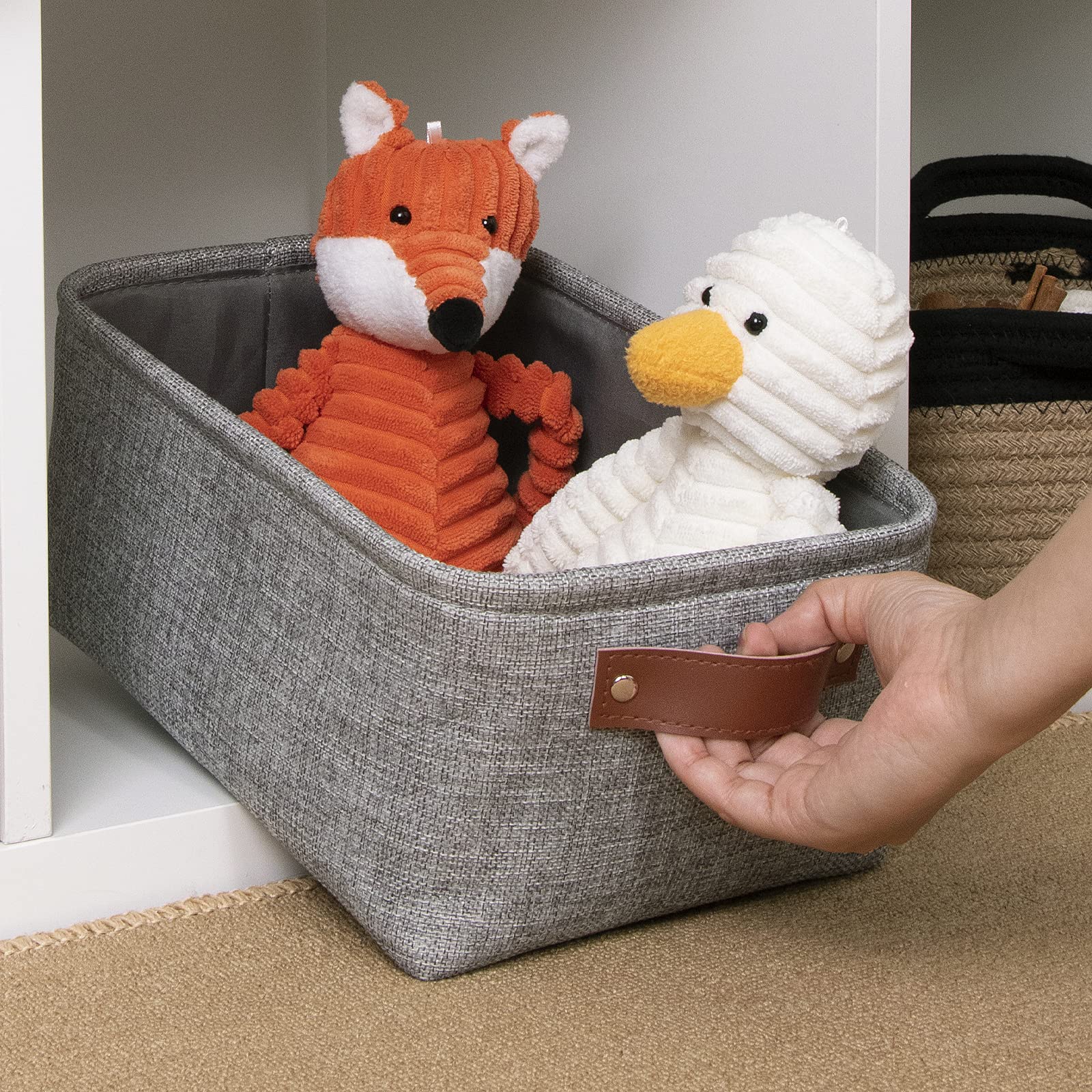 DULLEMELO Small Collapsible Fabric Storage Basket - Foldable Organizer for Shelves, Closets, Laundry & Nursery - Decorative Gray Gift Basket - Perfect for Home Organization & Stylish Storage Solutions