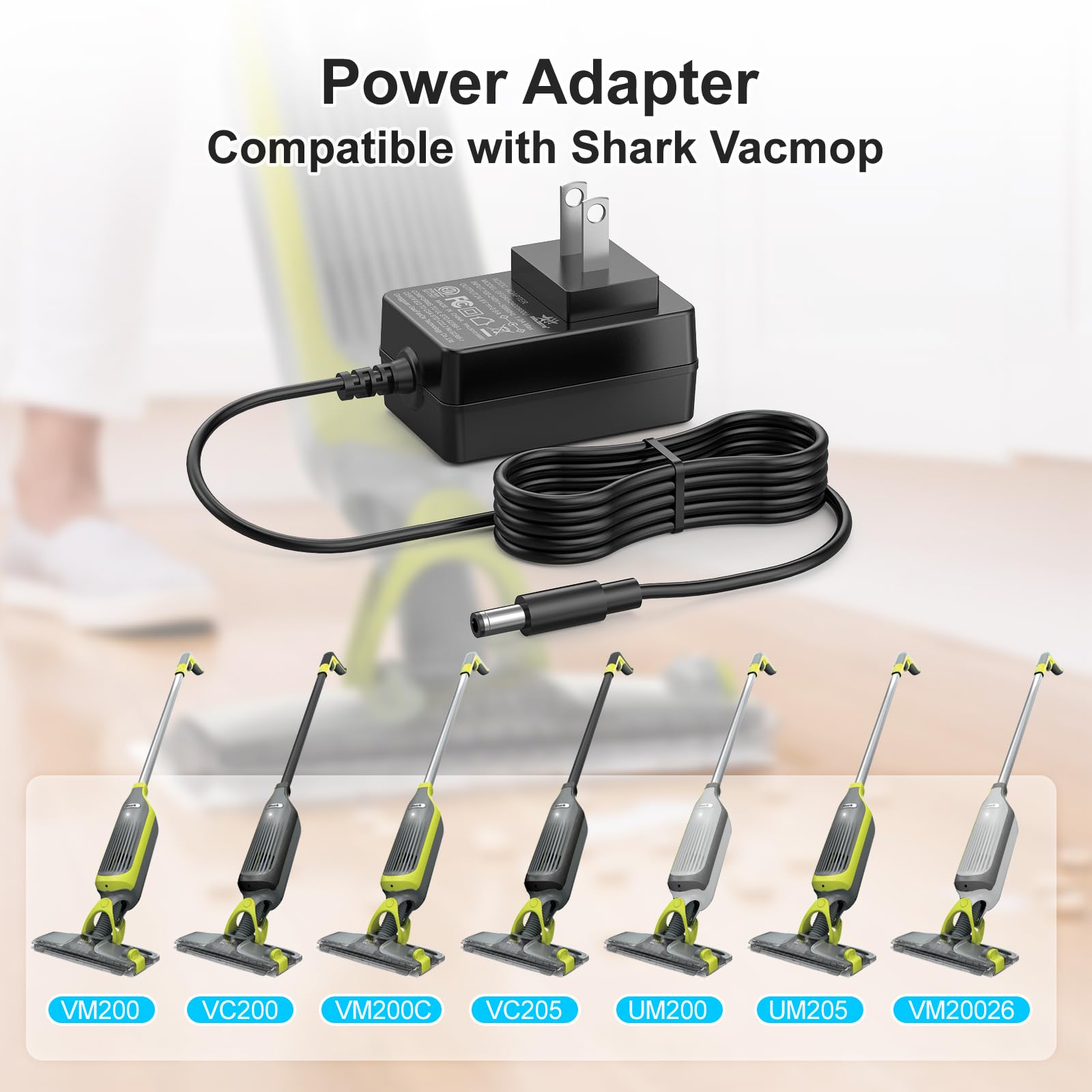 Melasta 13.3V Replacement Charger for Shark VACMOP VM200 VC200 VM200C UM200 UM205 VC205 VM20026 - 6.5Ft Cordless Vacuum Mop Charger (Black) - Perfect for Home Cleaning & Quick Recharging