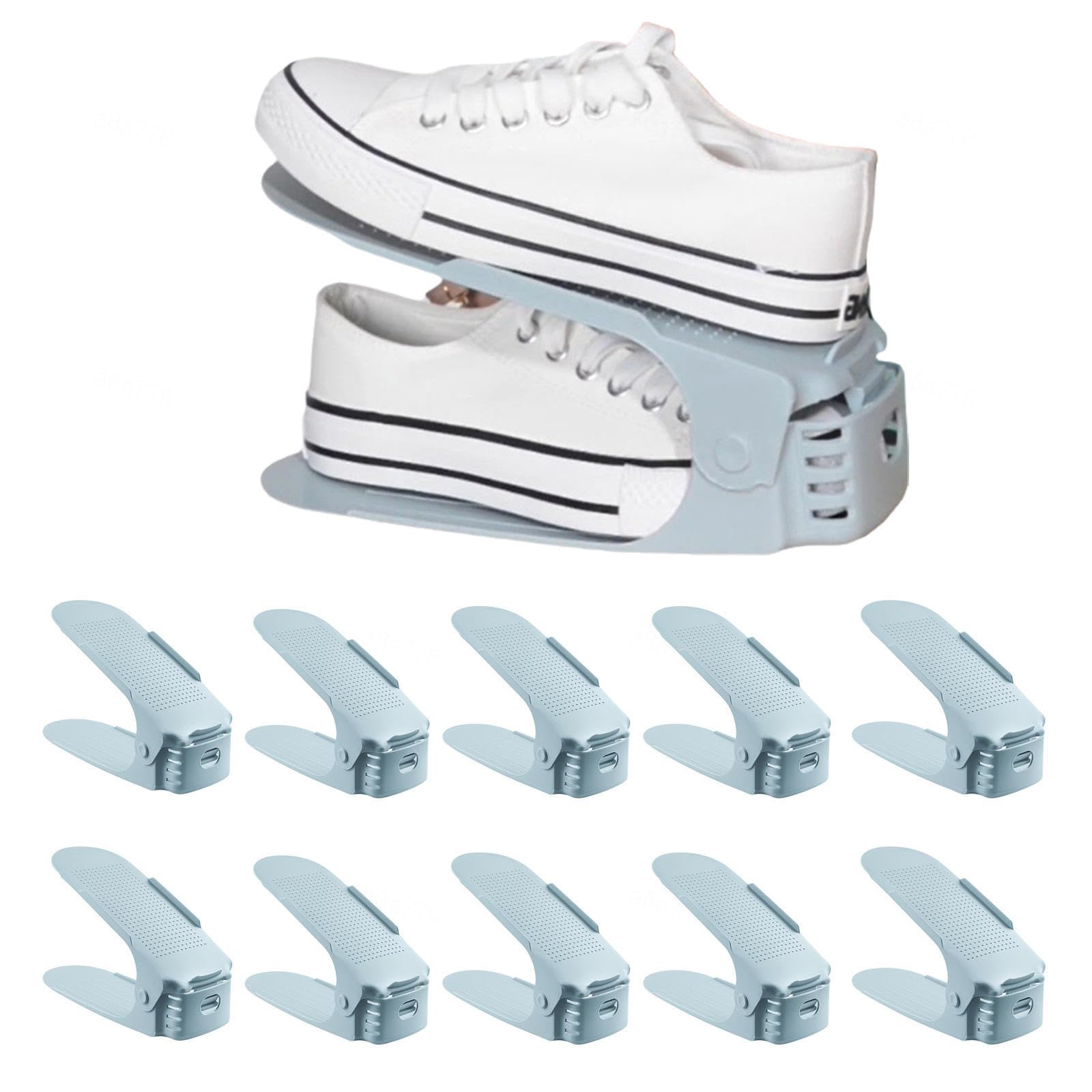 Adjustable Double Deck Shoe Slot Organizer - Space Saving Freestanding Stacking Shoe Holder for Closet & Entryway (Blue, 30 Pairs) - Perfect for Home, Dorm & Apartment Organization