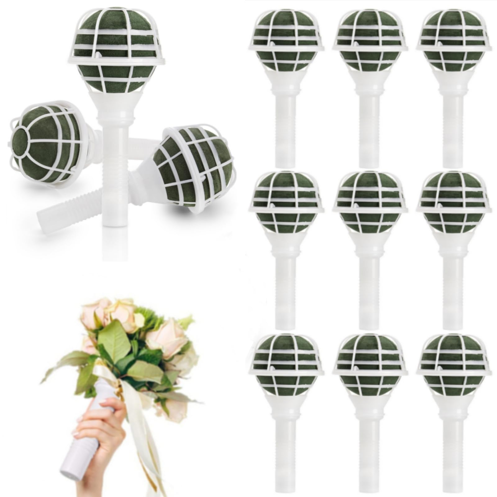 Lyellfe 12 Pack Flower Bouquet Holders - Wedding Bridal Bouquet Handles for Fresh & Artificial Flowers - Floral Arrangement & Gardening Supplies - Perfect for DIY Wedding Decor, Centerpieces & Home Floral Displays