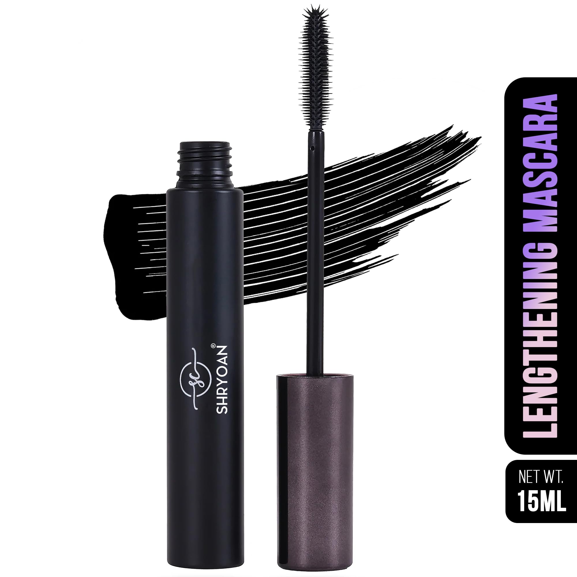 Shryoan Long-Lash Lengthening Jet Black Mascara - Waterproof & Smudge Proof Volumizing Mascara for 18H Wear (15ml) | Perfect for Daily Use, Special Occasions & Sensitive Eyes