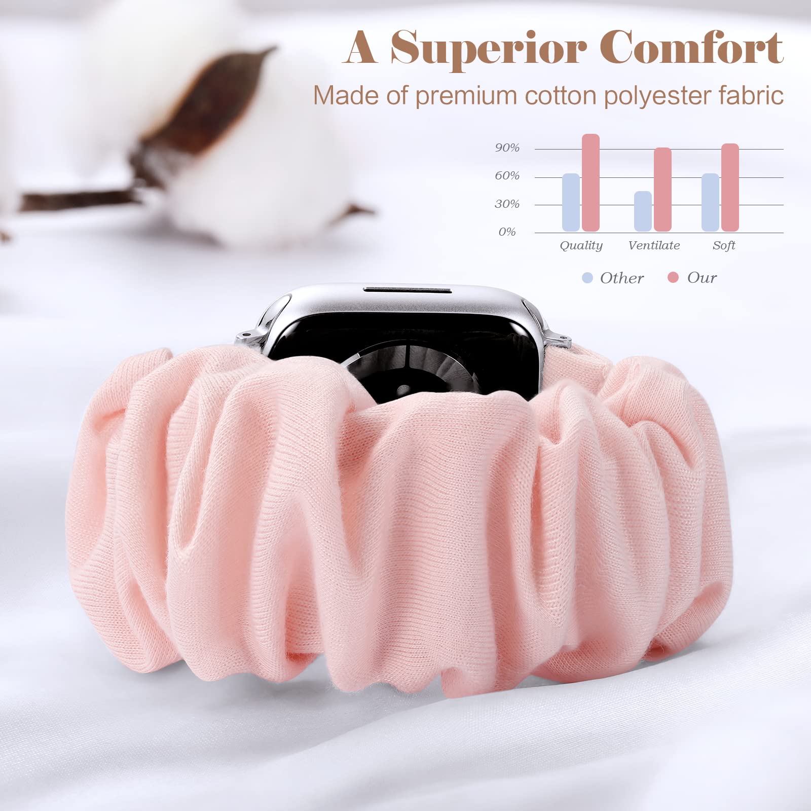 Adorve 5 Pack Scrunchie Bands for Apple Watch 38mm 40mm 41mm 42mm 44mm 45mm 49mm - Cute Adjustable Fabric Elastic Strap Compatible with iWatch SE Ultra Series 8 7 6 5 4 3 2 1 - Perfect for Workouts, Yoga, Running & Everyday Fashion Accessory