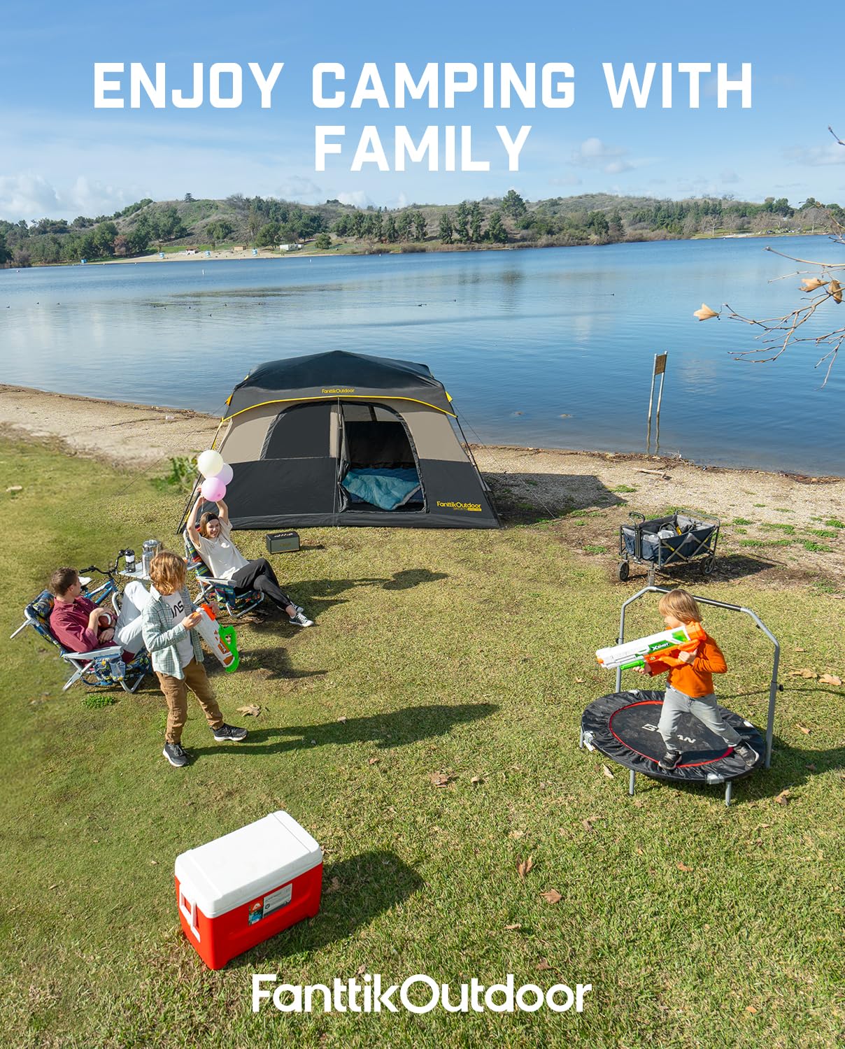 Fanttik Instant Cabin Tent for Camping - 4/6/8/10 Person Family Tent with Rainfly & Windproof Design, 60-Second Setup, Portable with Carry Bag - Perfect for Outdoor Adventures, Backpacking & Hiking Trips