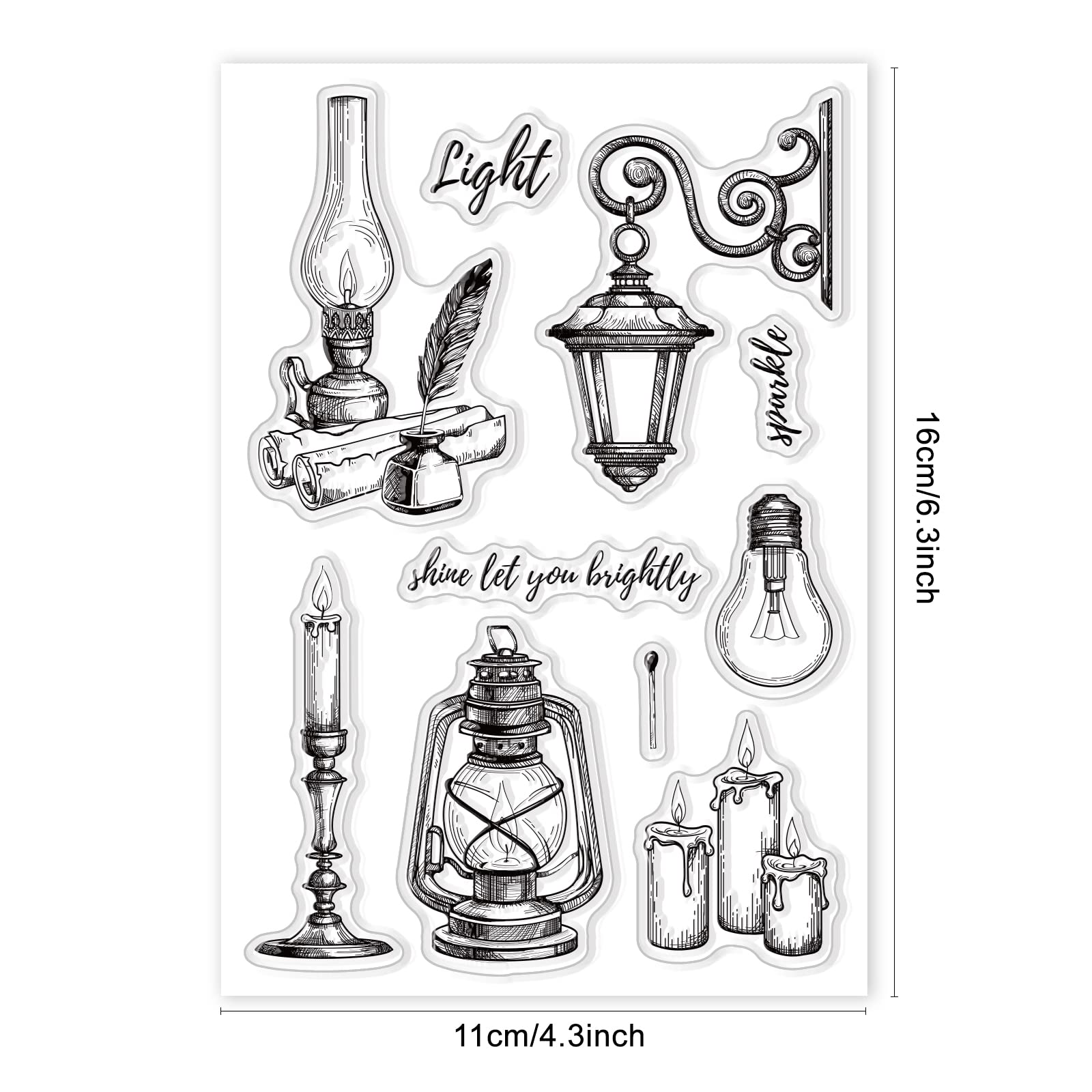 Vintage Silicone Clear Stamp Set - Candles, Street Lamps & Light Bulbs for Scrapbooking, Journaling, Card Making - Perfect for DIY Crafts, Bullet Journals & Handmade Greeting Cards