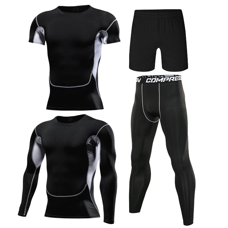 4 Pcs Men's Gym Sportswear Running Track Suits - Breathable Quick-Dry Athletic Jogging Outfit for Men - Perfect for Outdoor Running, Gym Workouts & Casual Sports Activities