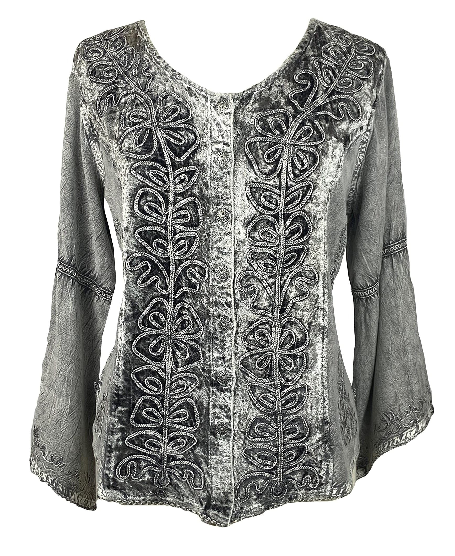 Agan Traders 2025 Long Sleeve Velvet Blouse for Women - Vintage Renaissance Button Down Embroidered Top | Spring Winter Fashion | Perfect for Parties, Weddings & Renaissance Fairs