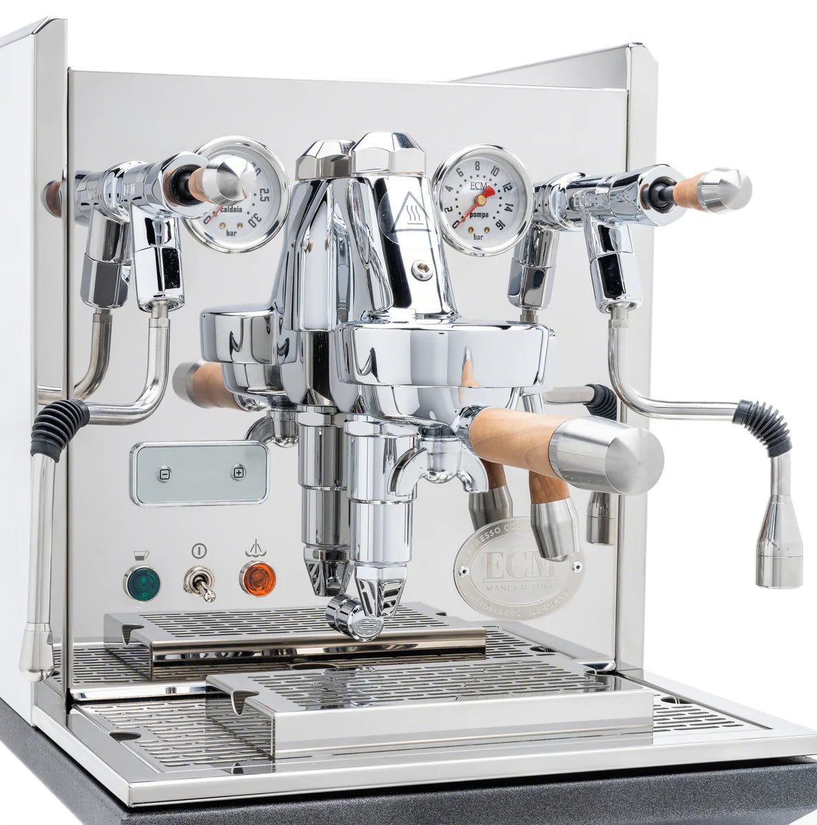 ECM Synchronika Espresso Machine with Walnut Wood & Chrome Finish - Professional Barista-Grade Coffee Maker for Home & Café Use
