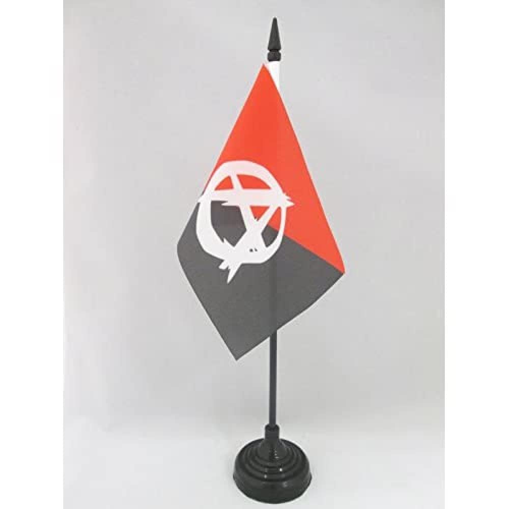 Anarcho Syndicalism Movement Anarchist Symbol 4x6 Inch Small Desk Flag - 15x10 cm Black Plastic Stick & Base - AZ FLAG - Perfect for Protests, Political Events & Office Decor