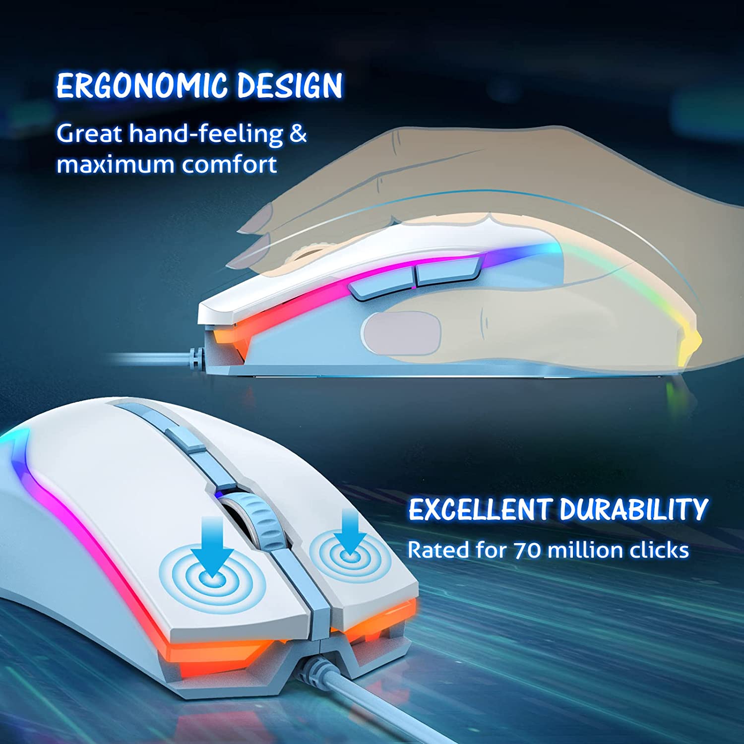 Best Wired Gaming Mouse with 7 RGB Backlight Modes for PC, Laptop - Perfect for FPS, MOBA & Esports Gaming