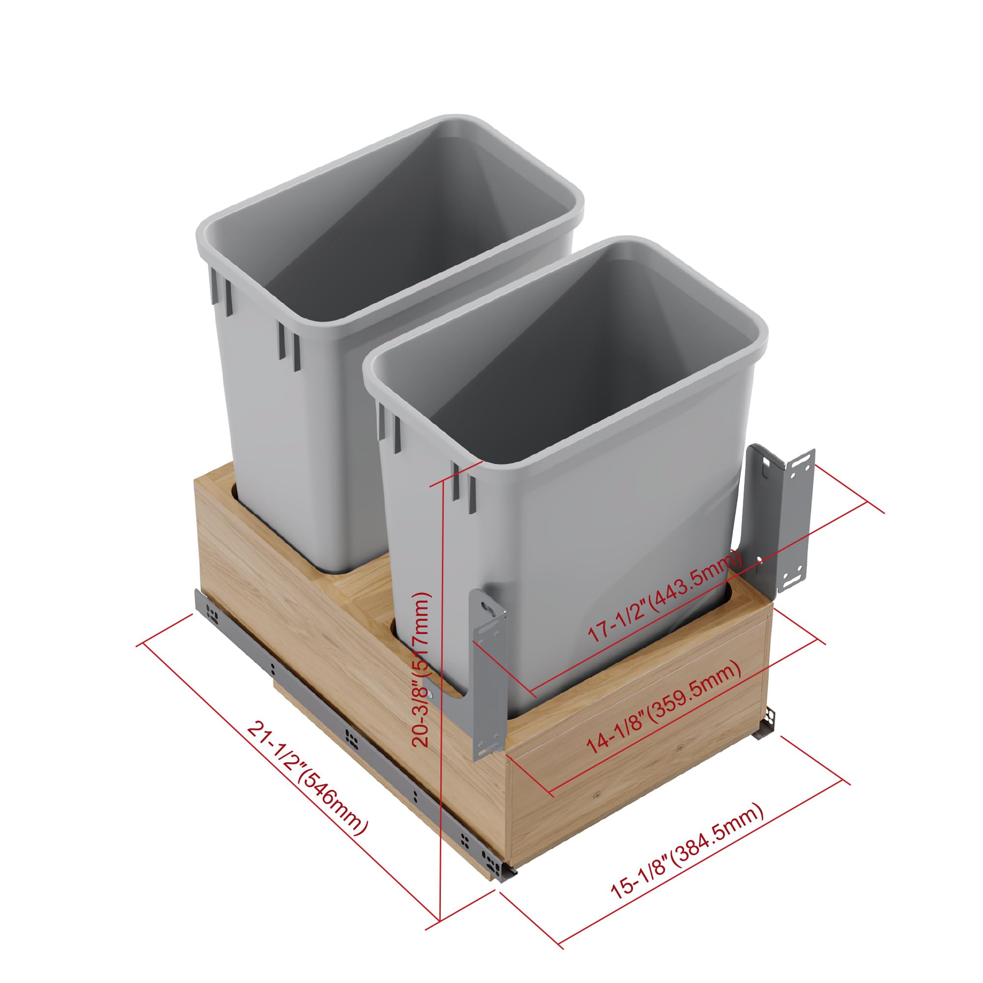 Dowell B18 Wood Base Pull-Out Trash Can Organizer with Two 35-Quart Plastic Bins (4008 0218 35 * 2) - Perfect for Kitchen Cabinet Storage & Waste Management