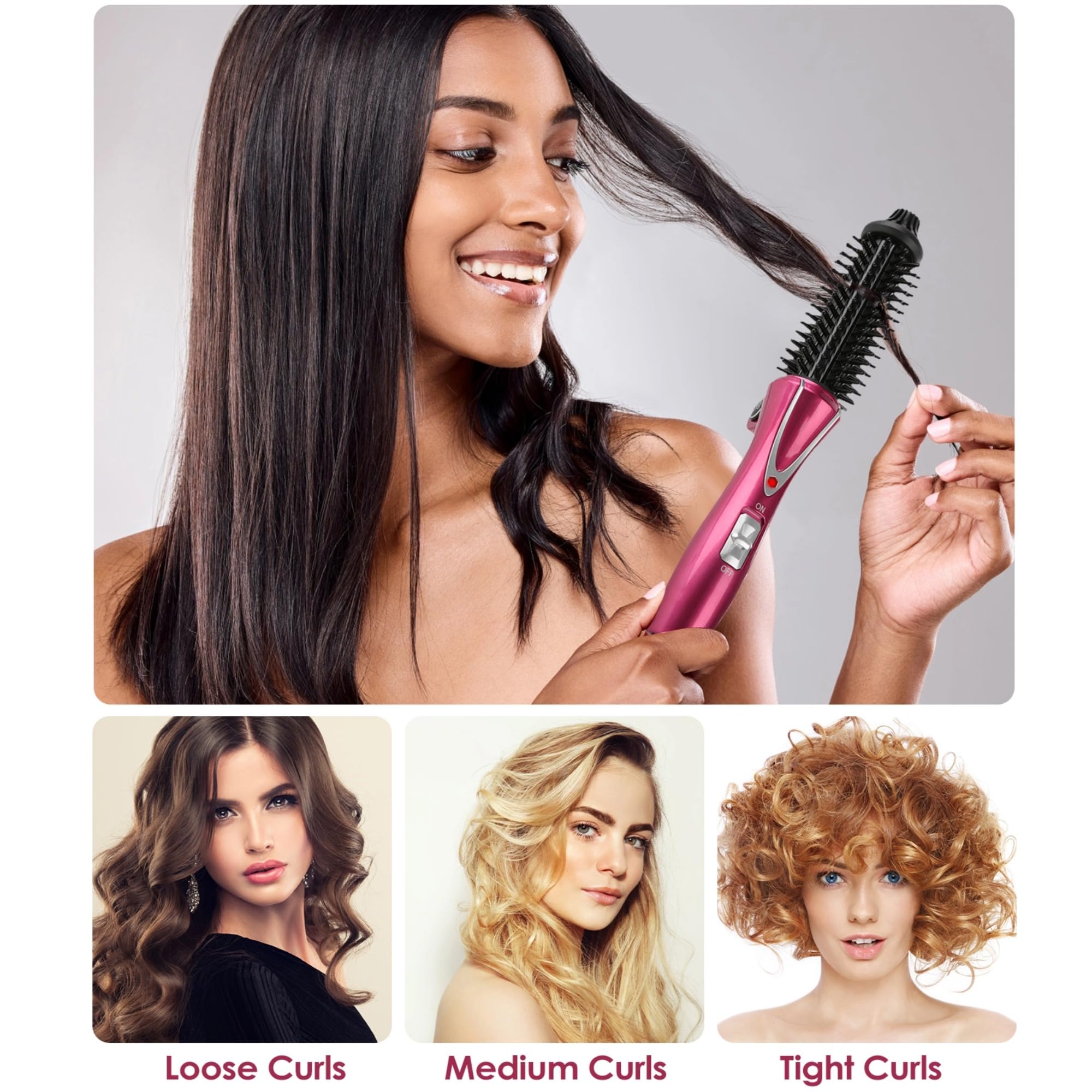 Professional Hair Curling Wand - Anti-Scald Instant Heat Up Curler & Hot Brush for Women, Multi-Styler for Long & Short Hair (UK Plug 110-240V) - Perfect for Home Styling, Salon Use & Travel