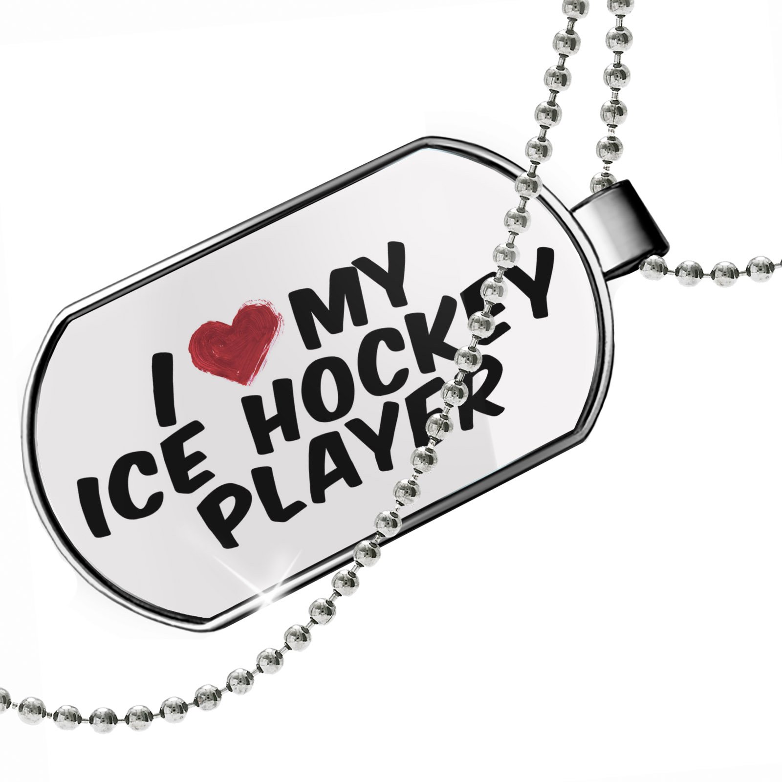 I Heart My Ice Hockey Player Dog Tag Necklace - Personalized Sports Jewelry Gift for Hockey Lovers & Players - Perfect for Games, Training & Fan Support