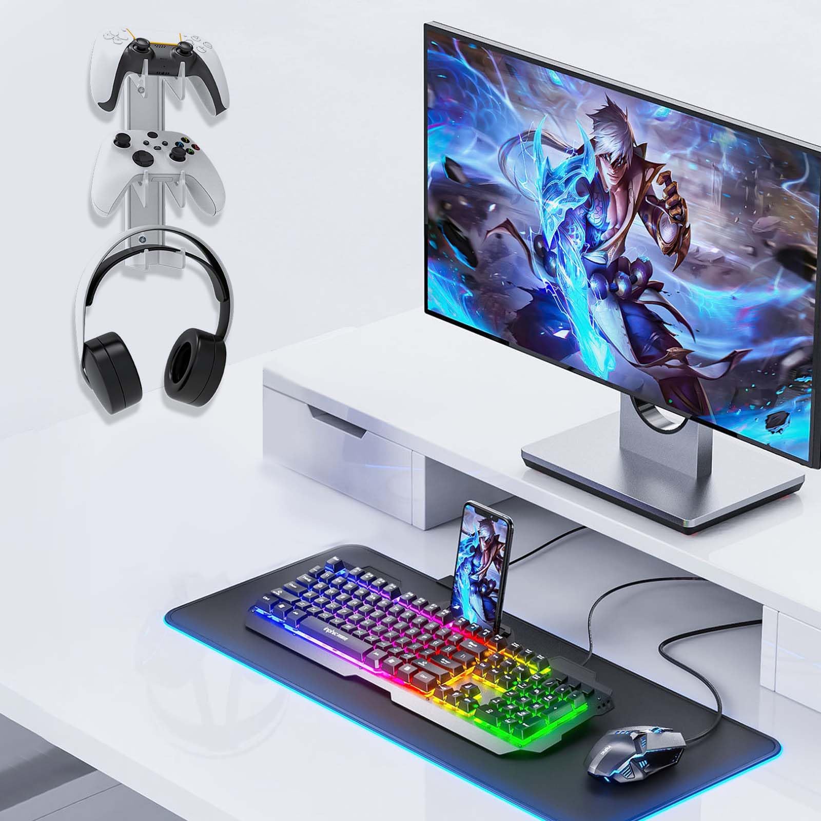 Universal 3-Layer Acrylic Headphone Stand Holder - Wall Mount Gaming Headset Display Organizer with Screws for All Headphones | Perfect for Gaming Setup, Office & Home Organization