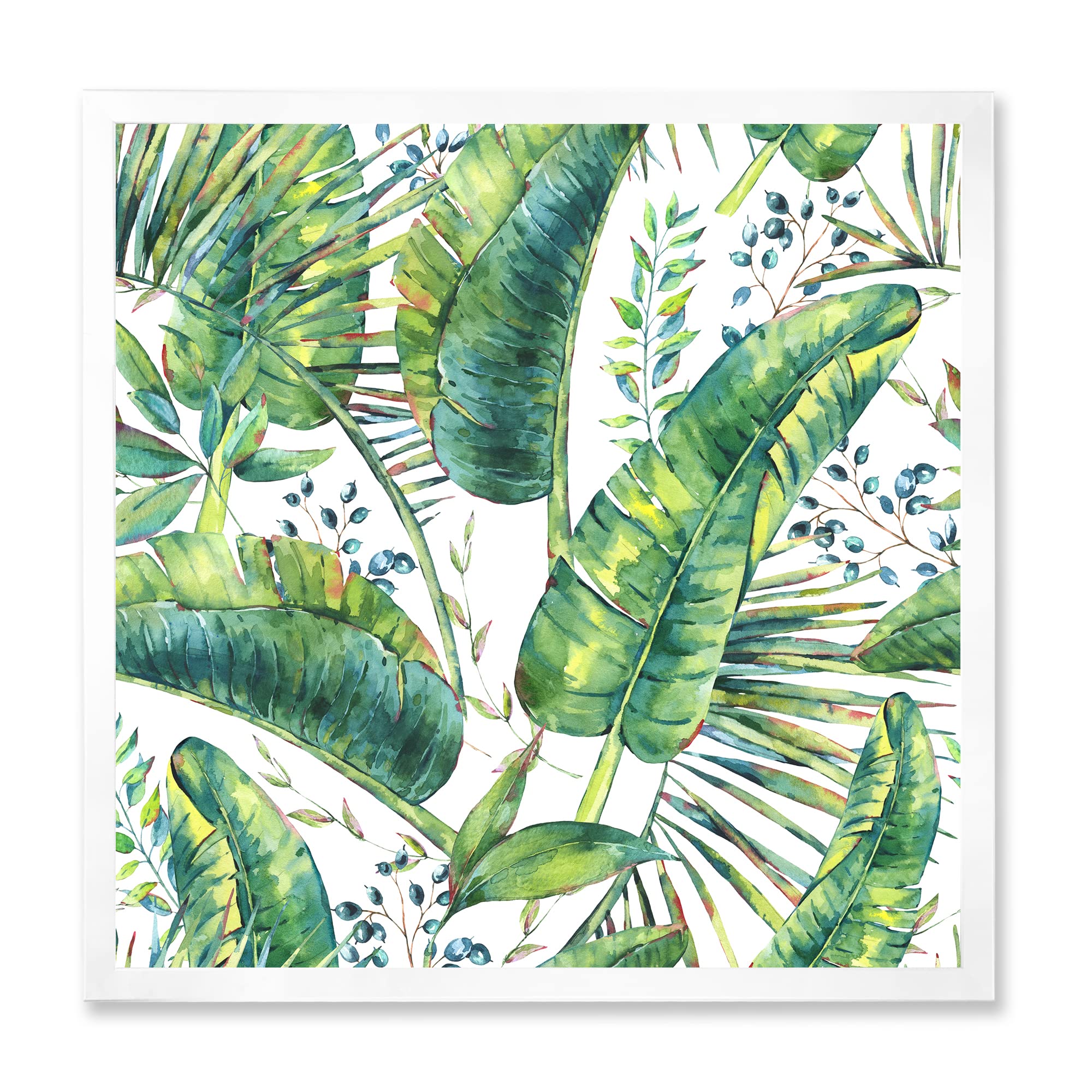 Vintage Banana Leaves Lake House Framed Wall Art - Tropical Botanical Decor for Living Room, Bedroom & Office - Perfect for Coastal, Boho & Farmhouse Style Homes