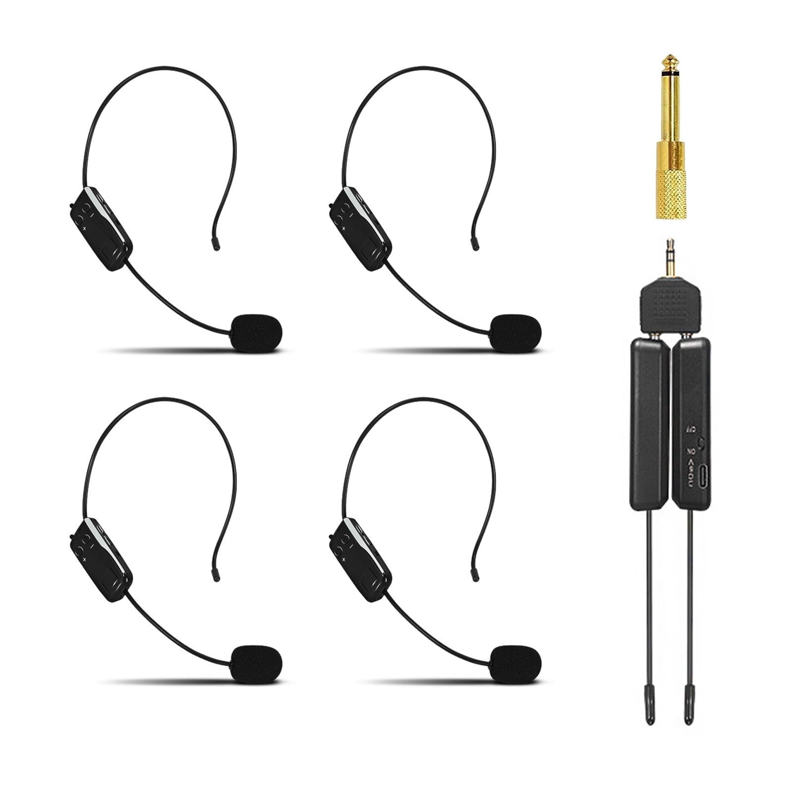 2.4G Wireless Microphone System for 4 People - Dual Headset & Handheld Mics Combo | Professional Voice Amplifier for Speakers, Teachers, Tour Guides, Fitness Instructors | Perfect for Presentations, Classrooms, Outdoor Tours & Gym Workouts