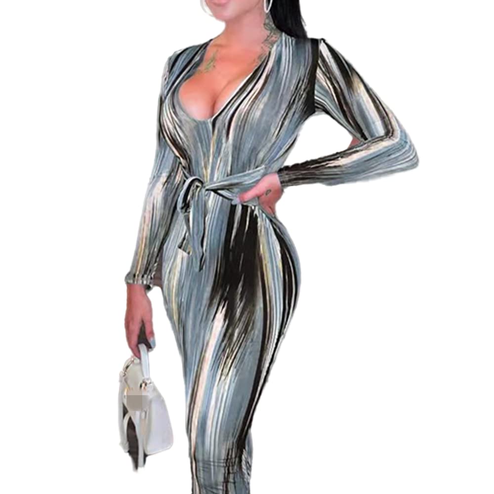 Elegant Women's Bodycon Tie Waist Wrap Dress - V Neck Long Sleeve Midi Cocktail Party Dress for Night Out, Date Night & Special Occasions