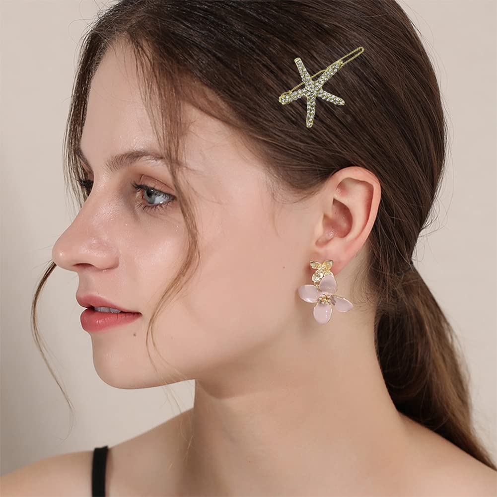 4 Pack Gold Starfish Hair Clips - Rhinestone Crystal Hair Claw Clips for Women, Ponytail Holders for Beach Vacation, Summer Party & Everyday Use