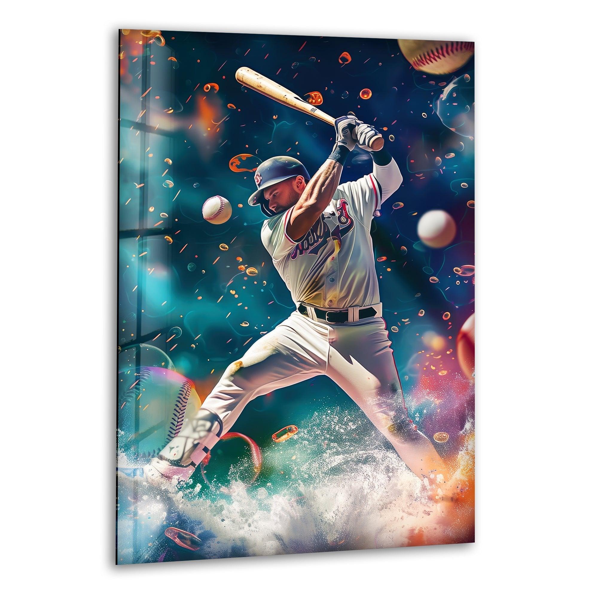 Baseball Player Glass Wall Art - Handmade Sports Decor for Home & Office - Perfect for Man Cave, Game Room, or Sports Bar