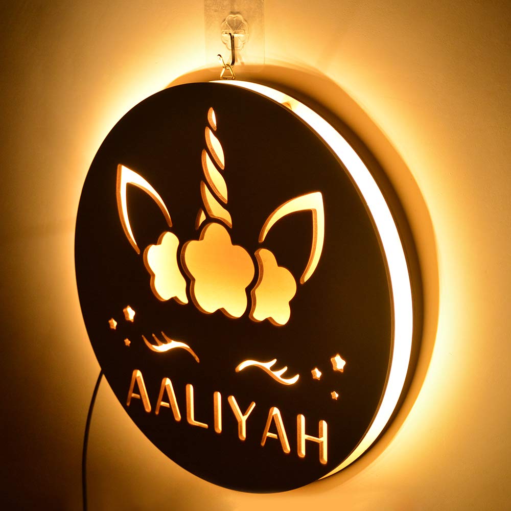 Custom Personalized Unicorn Night Light - Engraved Wooden Wall Decor with Your Name, Unique Gift for Women, Girls, Men, Kids & Baby - Perfect for Bedroom, Nursery, Birthday Party & Home Decor
