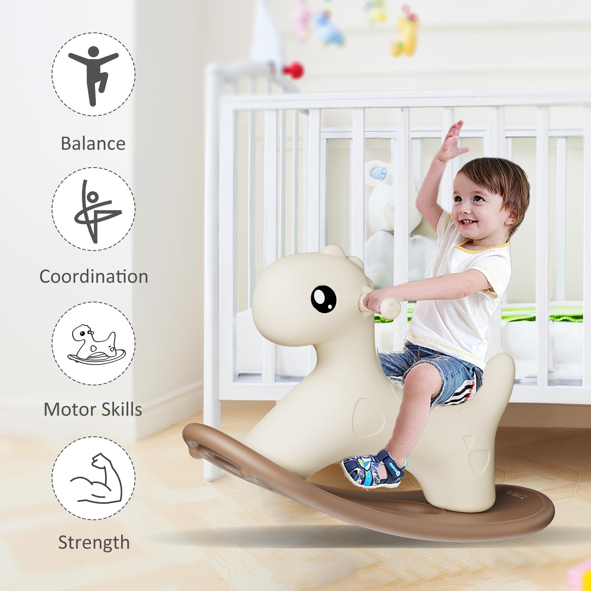 Hoopyosms Kids Plastic Rocking Horse - Toddler Ride-On Toy for Ages 1-3 | Safe & Fun Indoor/Outdoor Rocking Toy for Boys & Girls | Perfect for Playrooms, Backyards & Preschool Activities