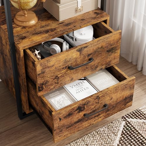 GARVEE 4 Tier Bookshelf with Storage Drawers - 70.9 Inch Tall Industrial Bookcase with Open Display Shelves & Metal Frame - Rustic Brown Book Shelf for Living Room, Bedroom, Office - Perfect for Organizing Books, Decor & Storage Needs