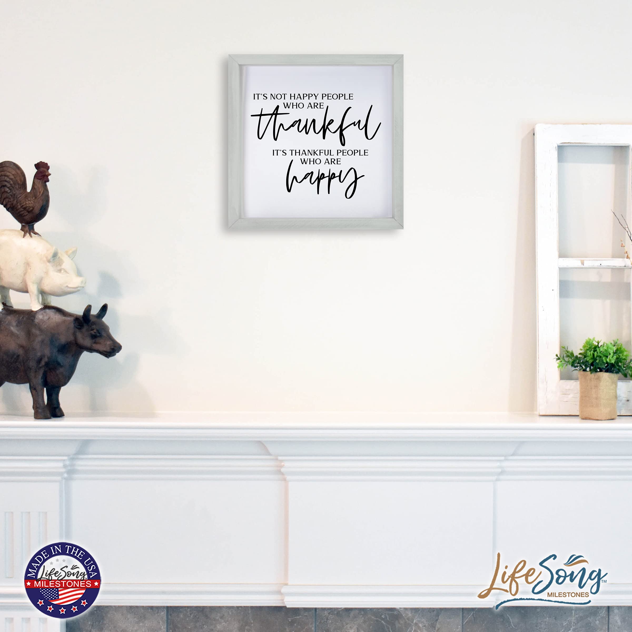 LifeSong Milestones Custom Inspirational Wooden Wall Art - 7x7 Framed Shadow Box with Motivational Quotes - Home Office Decor, Housewarming Gift for Thankful People (Gray) | Perfect for Living Room, Bedroom, or Office Wall Decor
